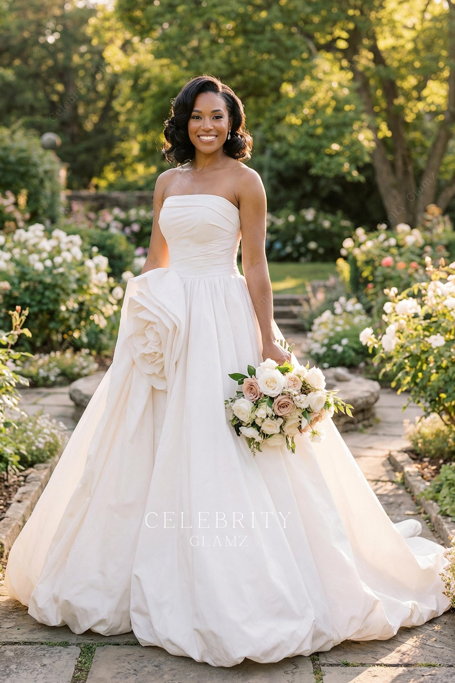 ivory taffeta folded neck wedding dress