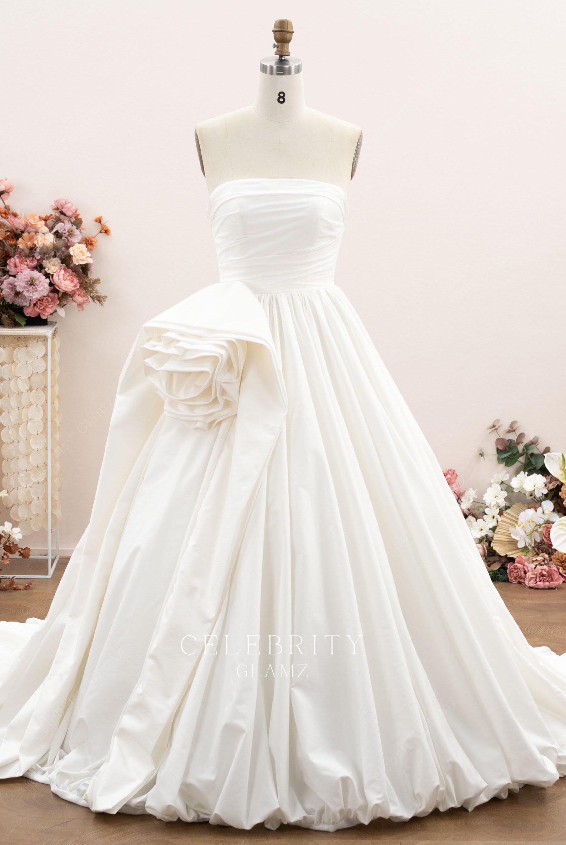 ivory taffeta strapless a line wedding dress
