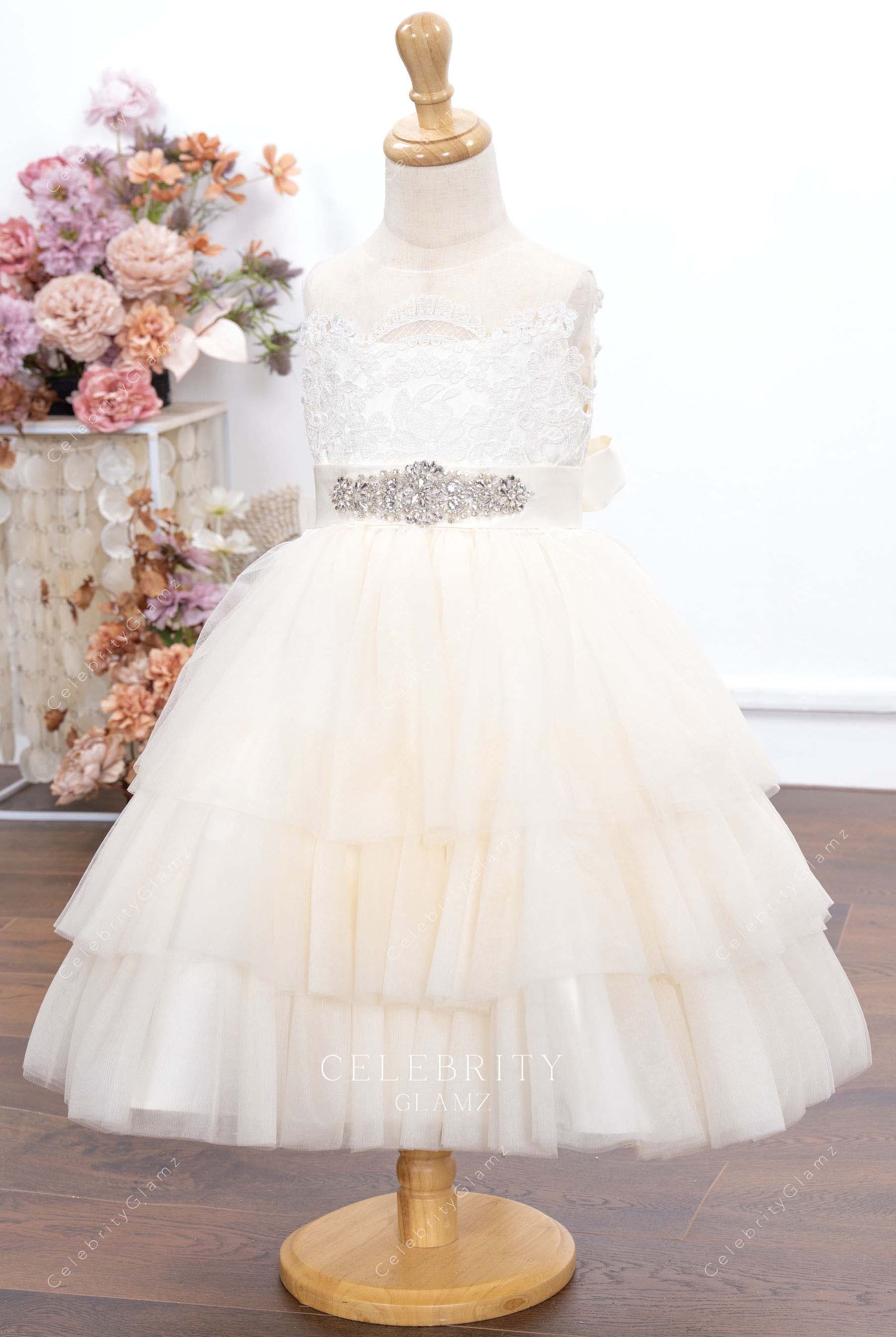 ivory tulle sleeveless flower girl dress
