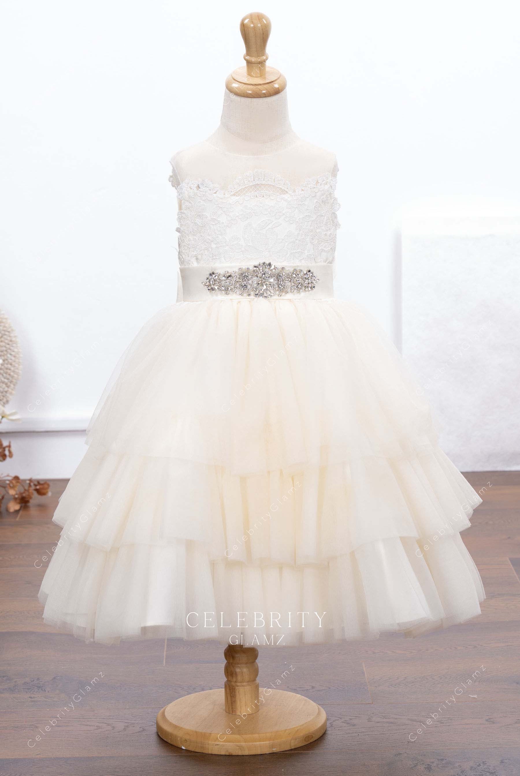 ivory tulle tea length flower girl dress