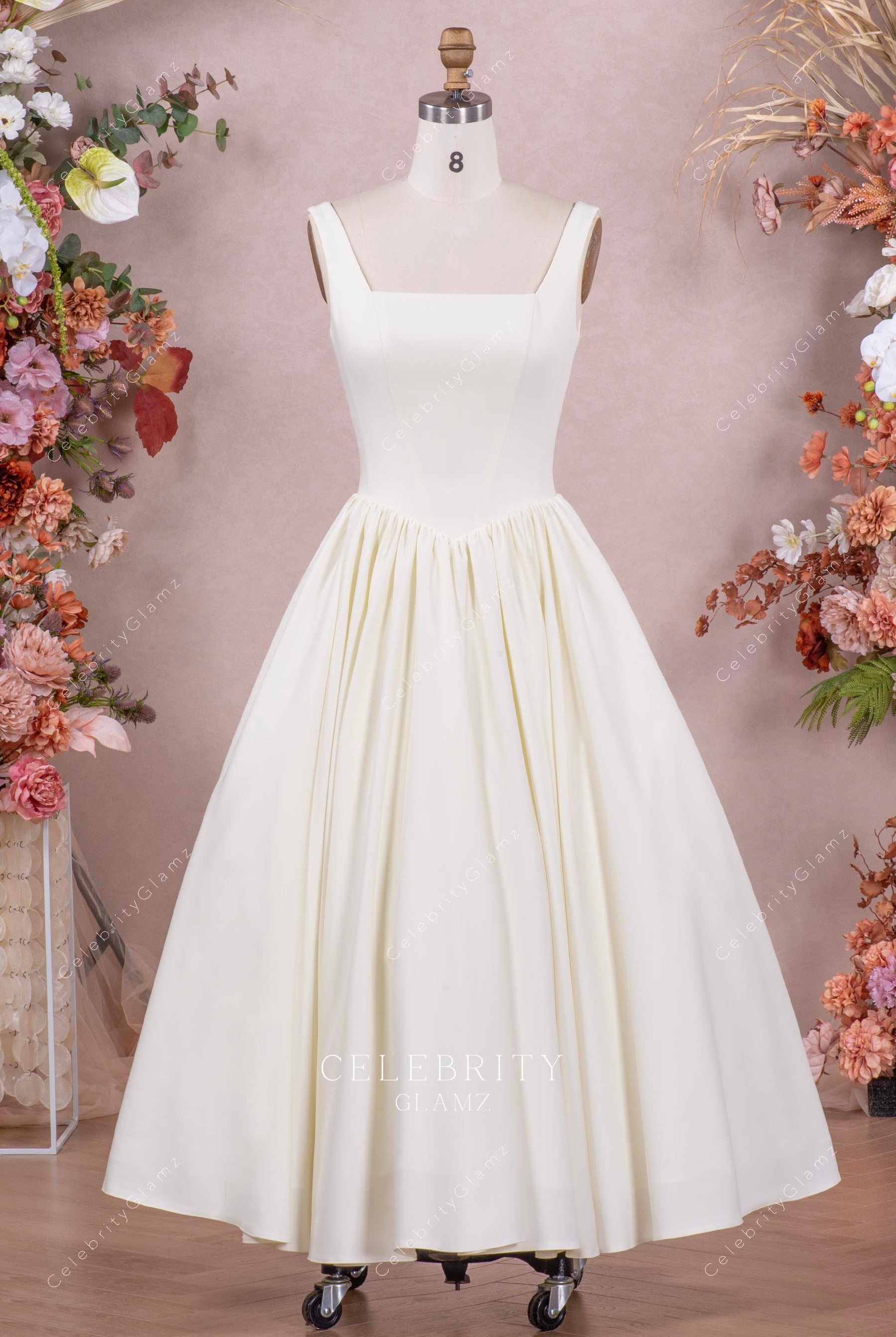 ivory wide straps bridal dress