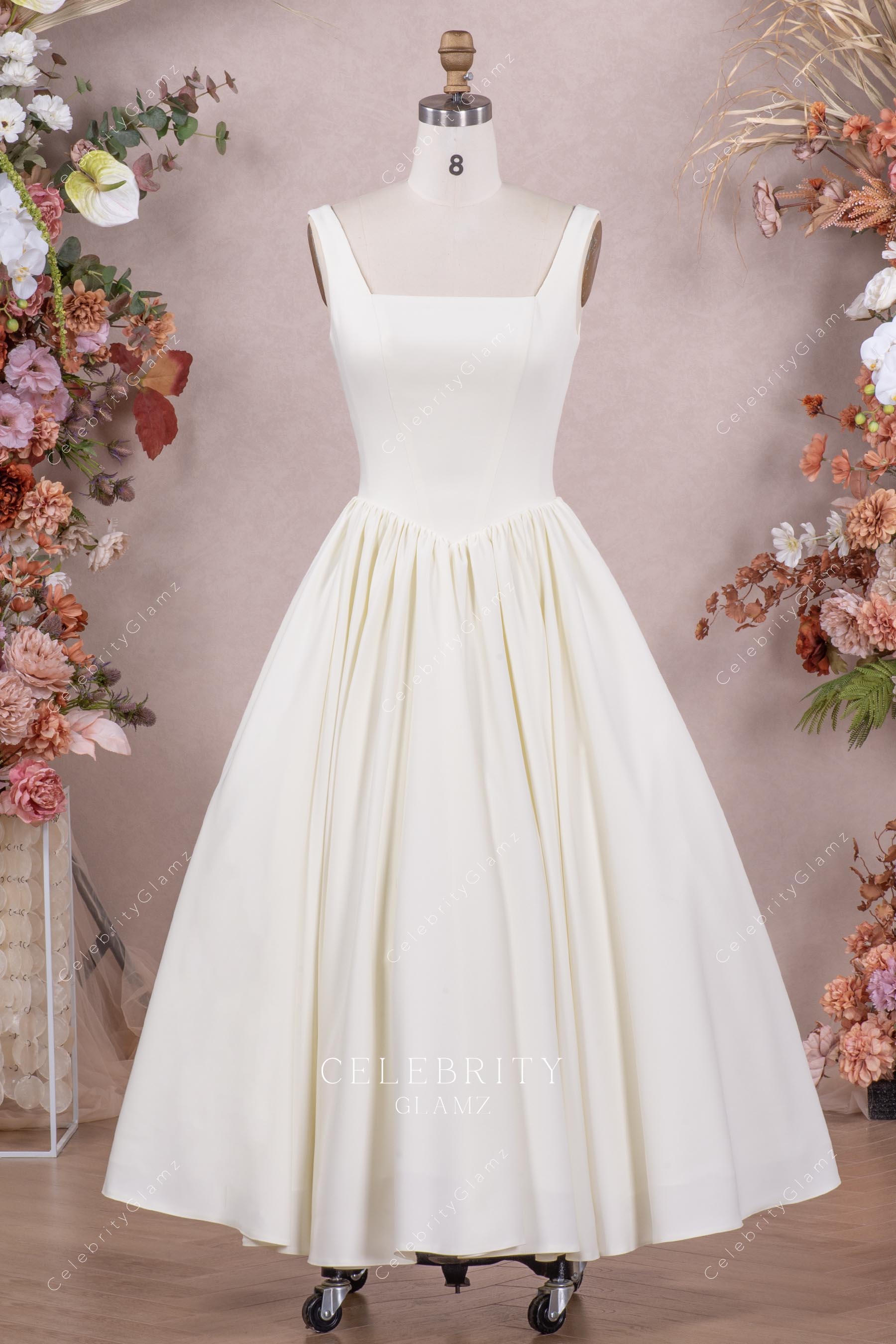 ivory wide straps bridal dress