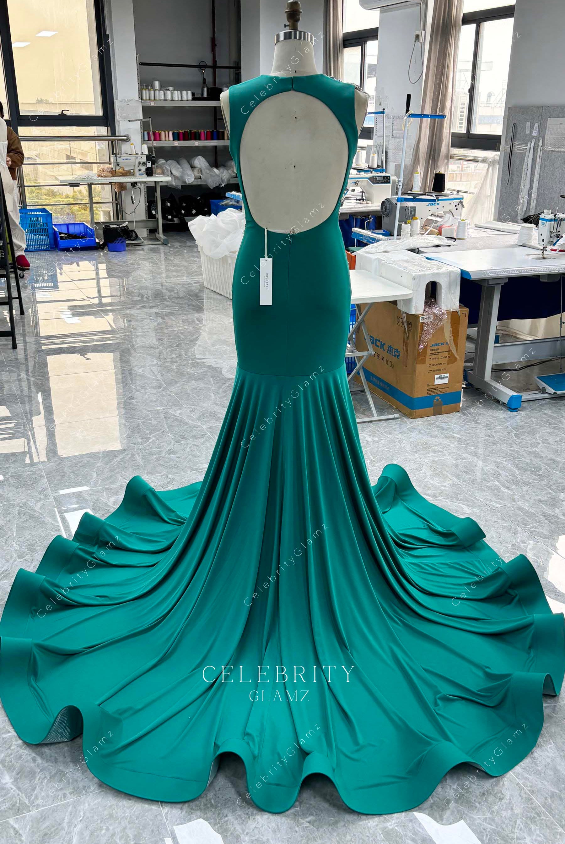 jade chapel train formal dress