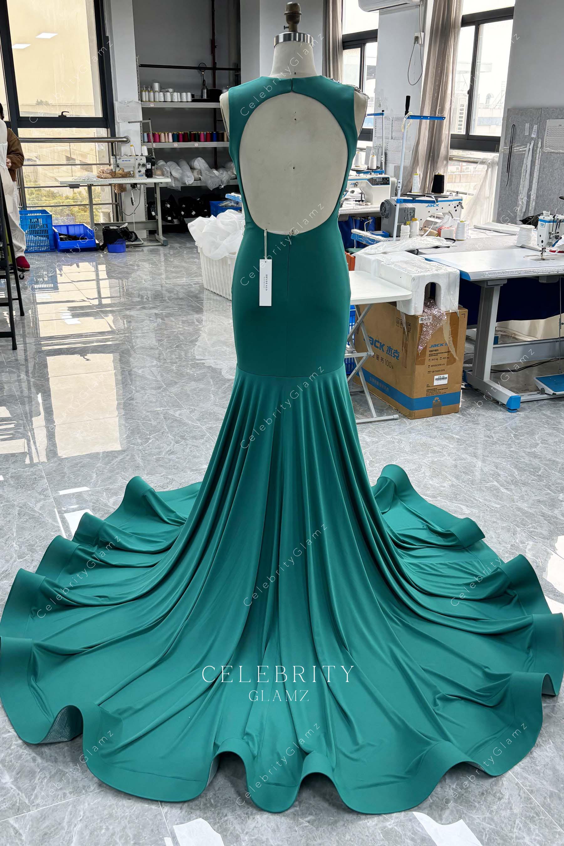 jade chapel train formal dress