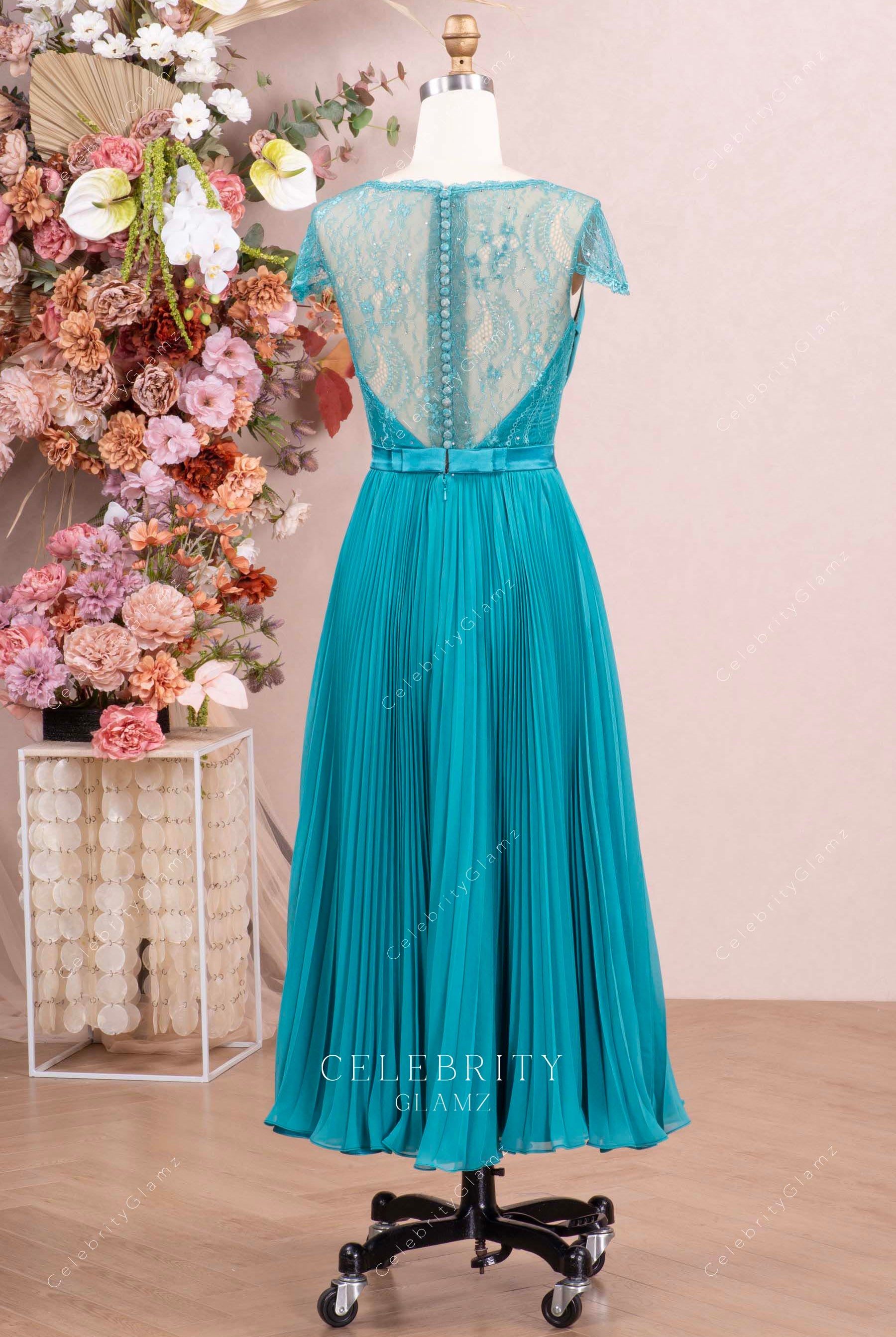 jade chiffon lace cap sleeves Mother Of The Bride Dress