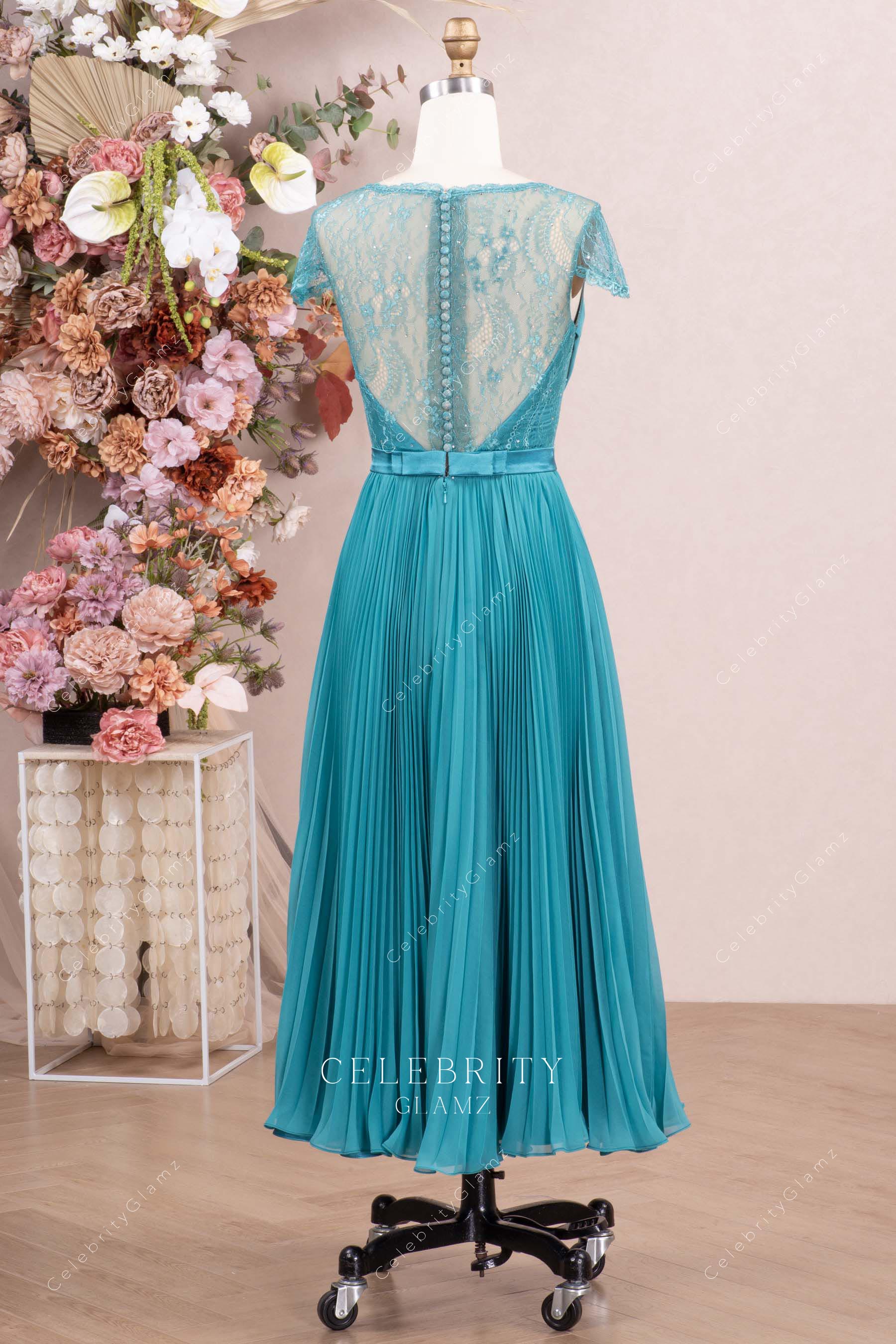 jade chiffon lace cap sleeves Mother Of The Bride Dress
