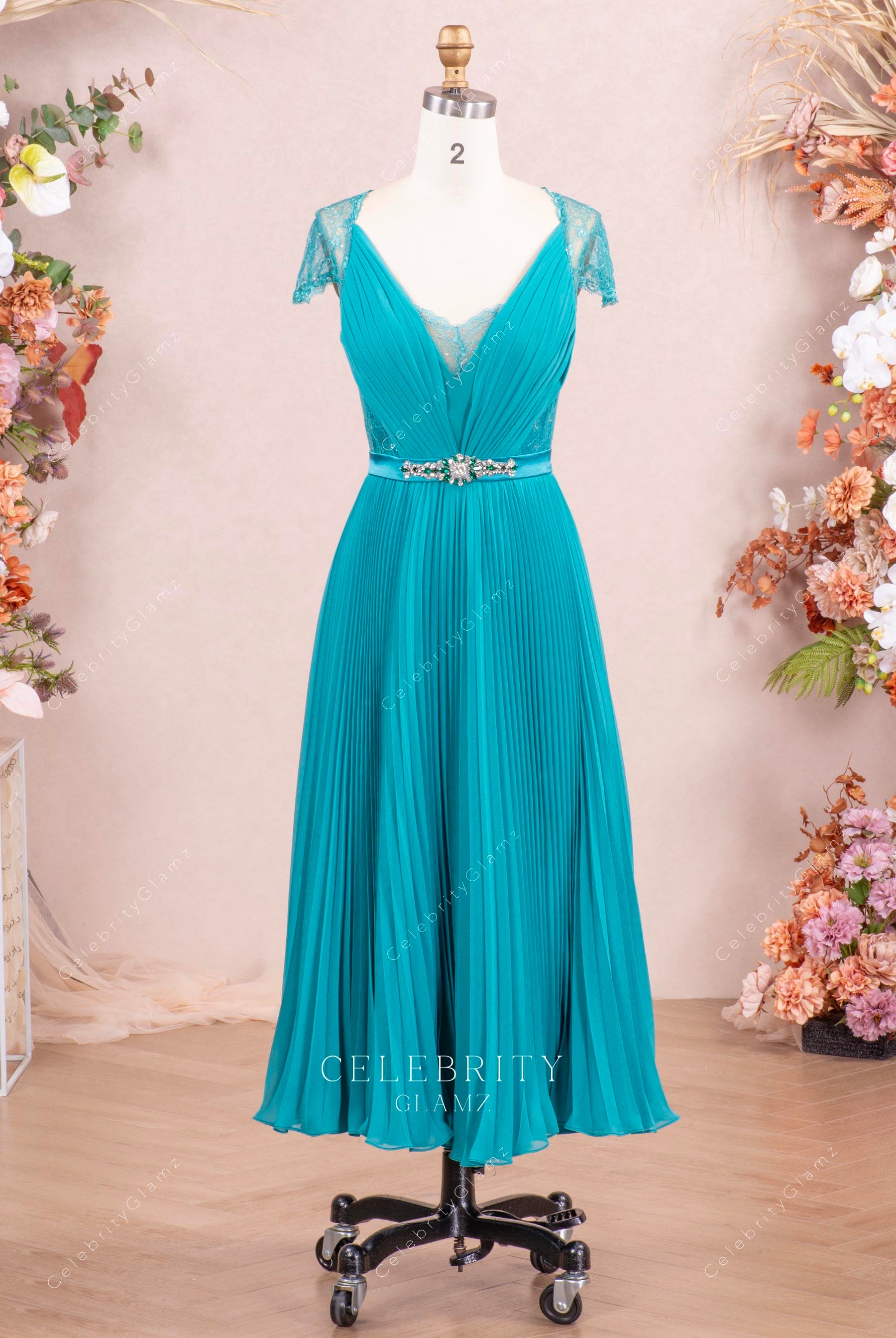 jade chiffon lace cap sleeves bridesmaid dress