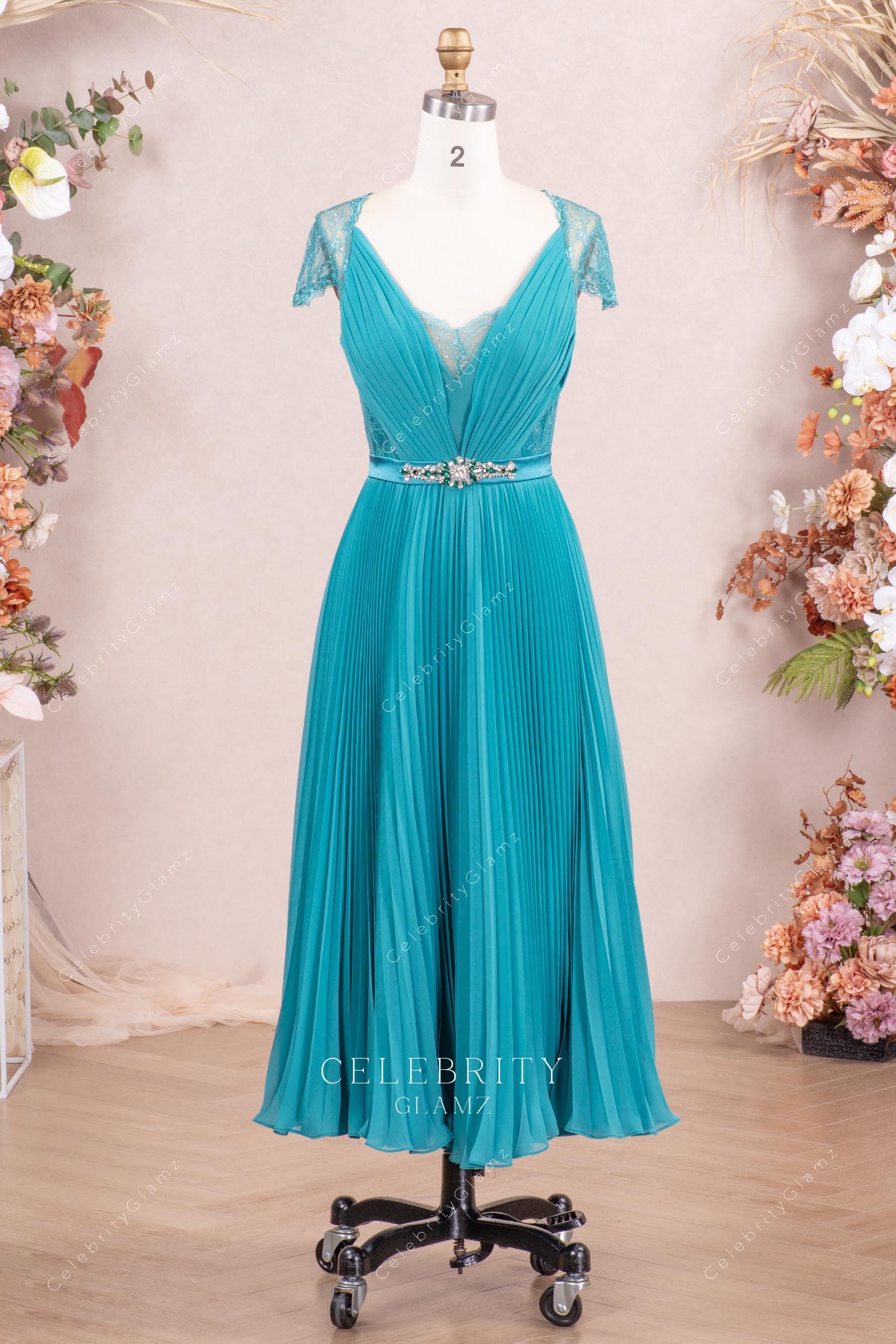 jade chiffon lace cap sleeves bridesmaid dress