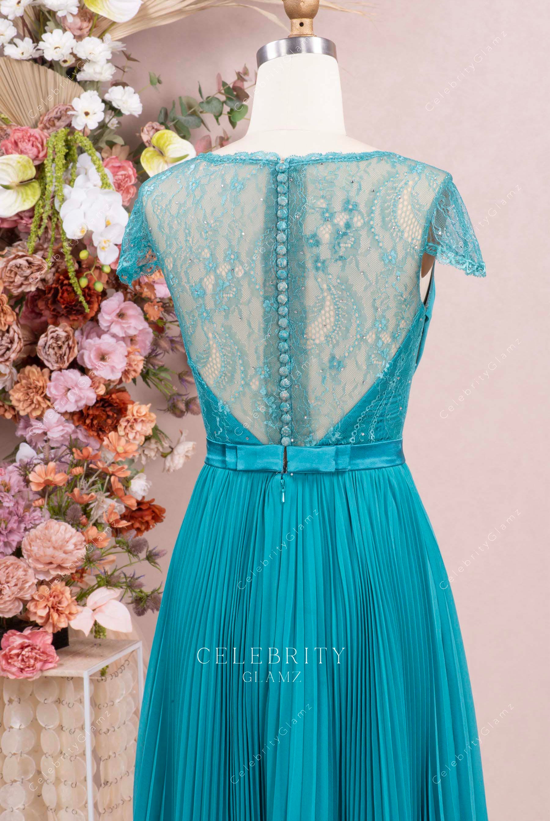 jade lace illusion back prom dress