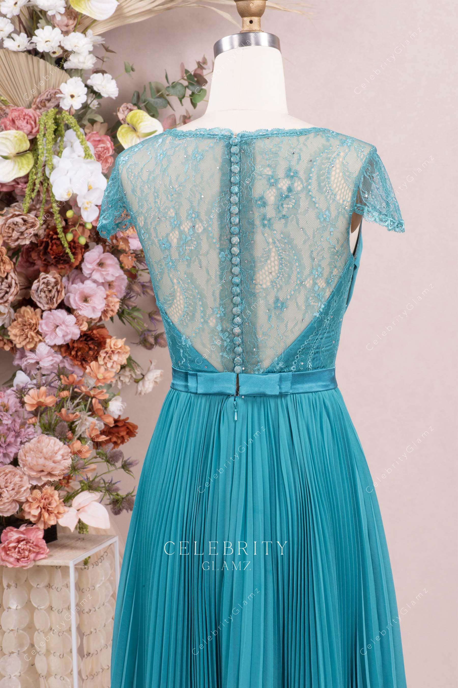 jade lace illusion back prom dress