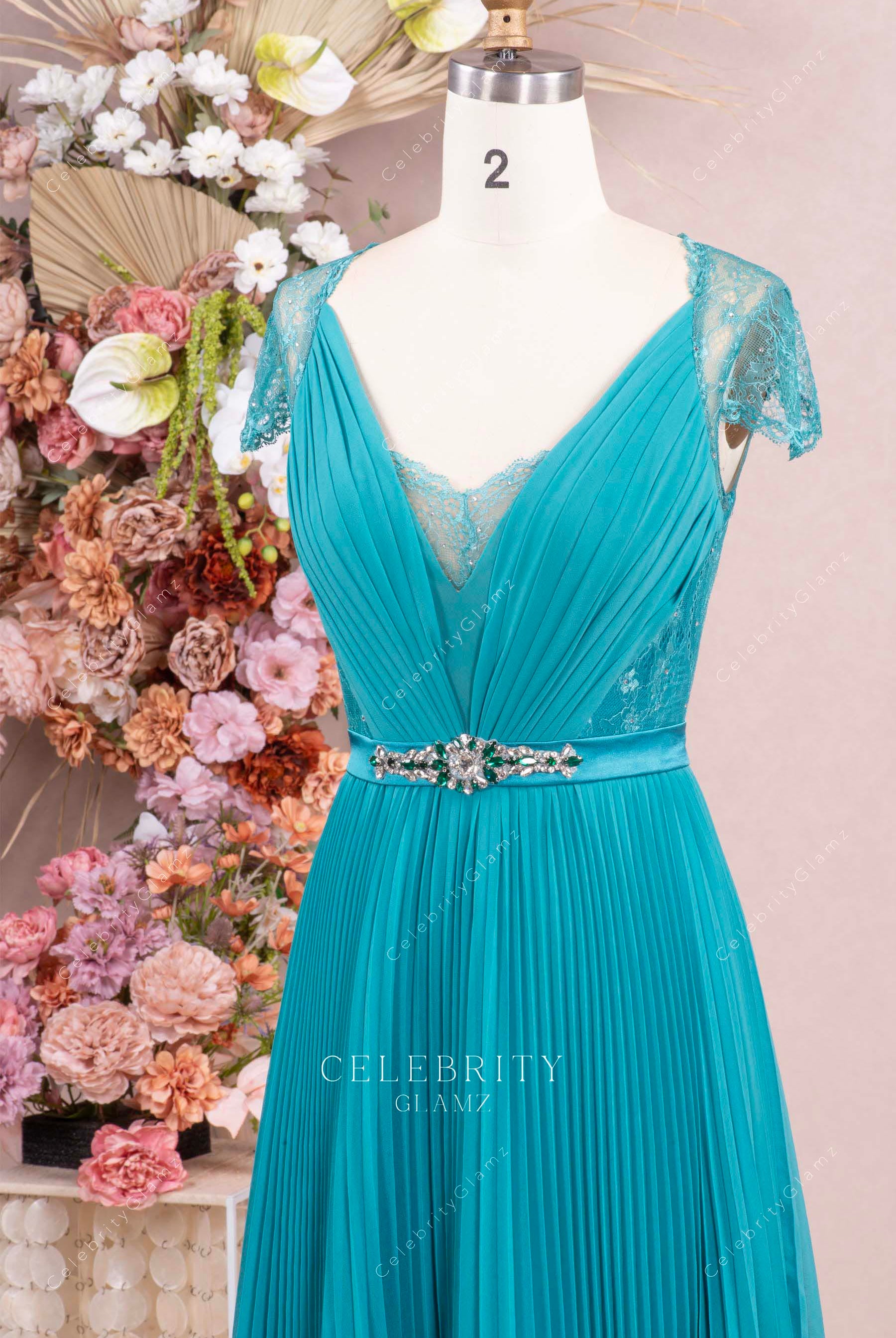 jade plunging neck bridesmaid dress