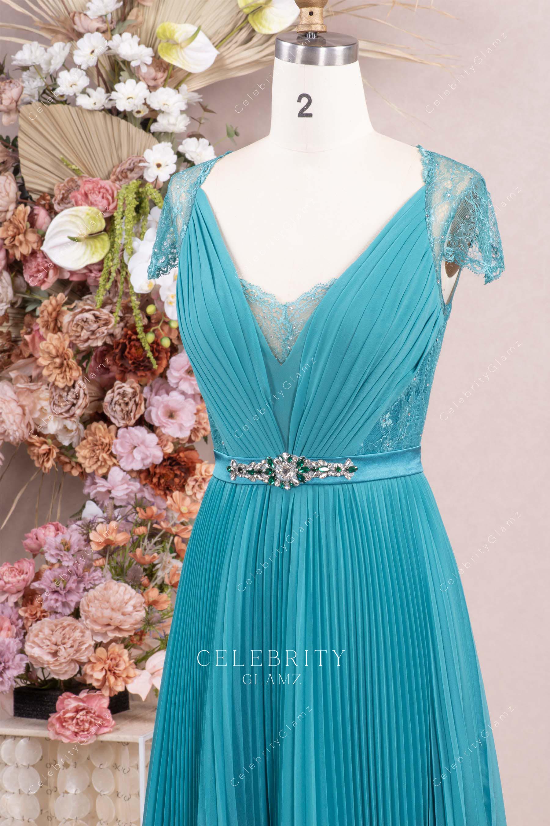 jade plunging neck bridesmaid dress