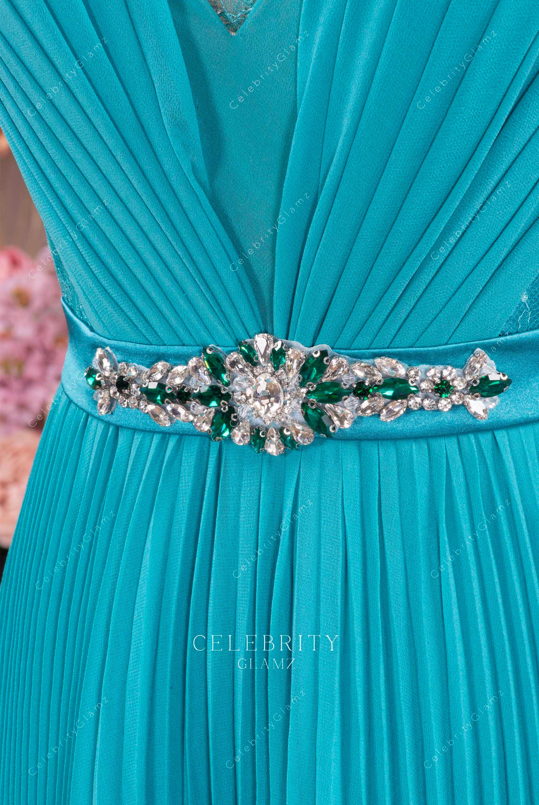 jade rhinestones waistband dress