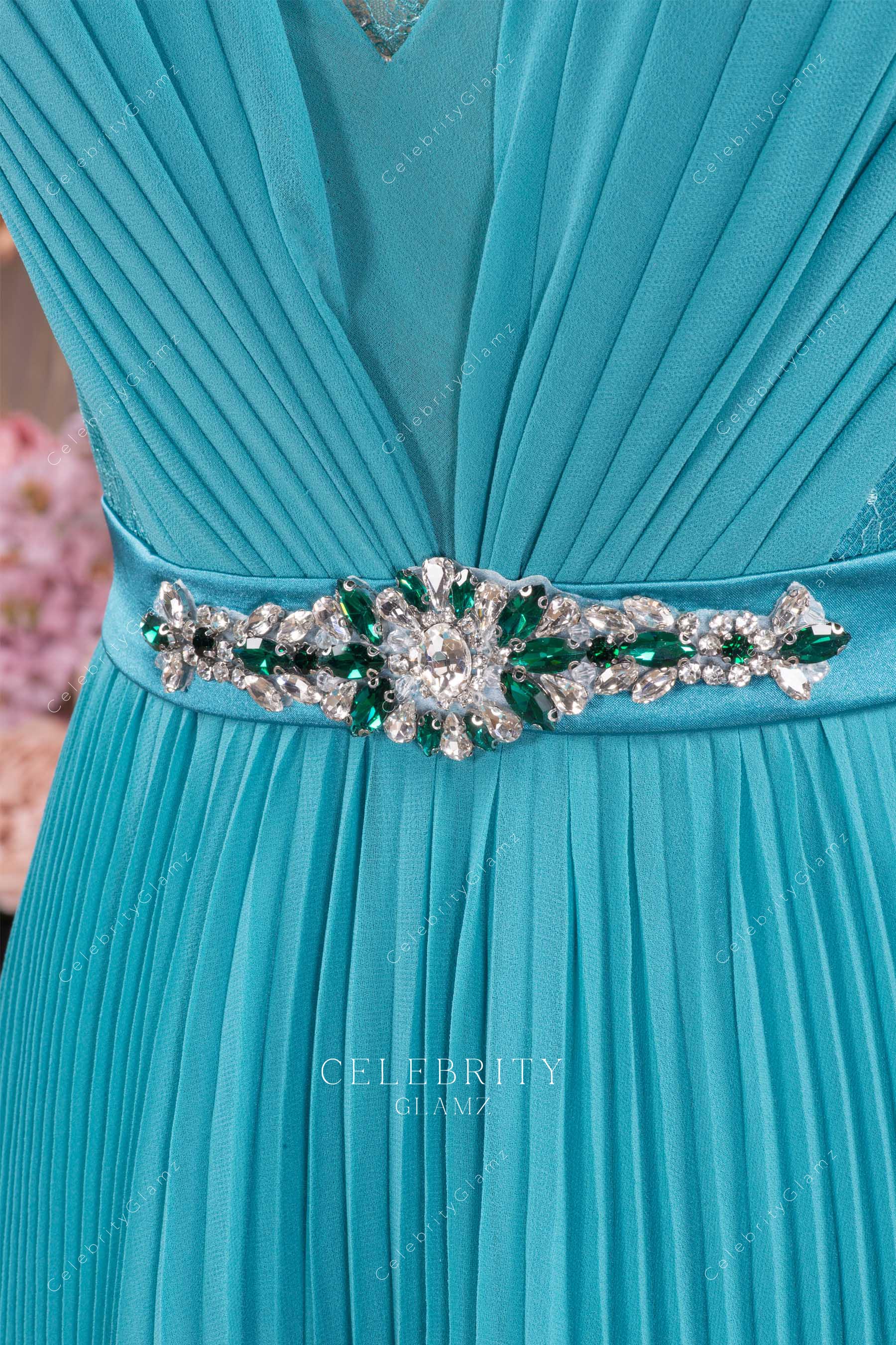 jade rhinestones waistband dress