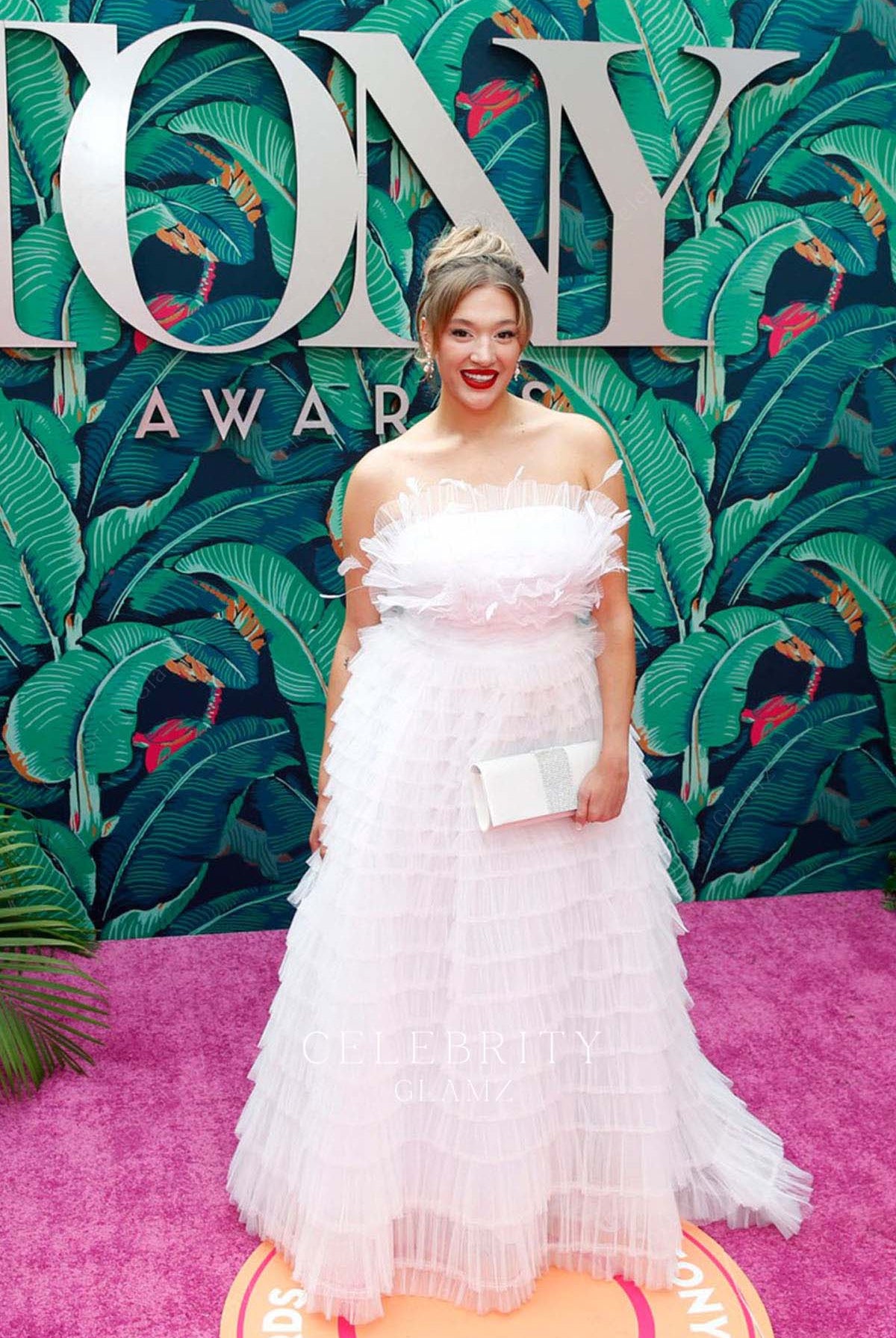 Jess Val Ortiz strapless layered prom dress 76th tony awards