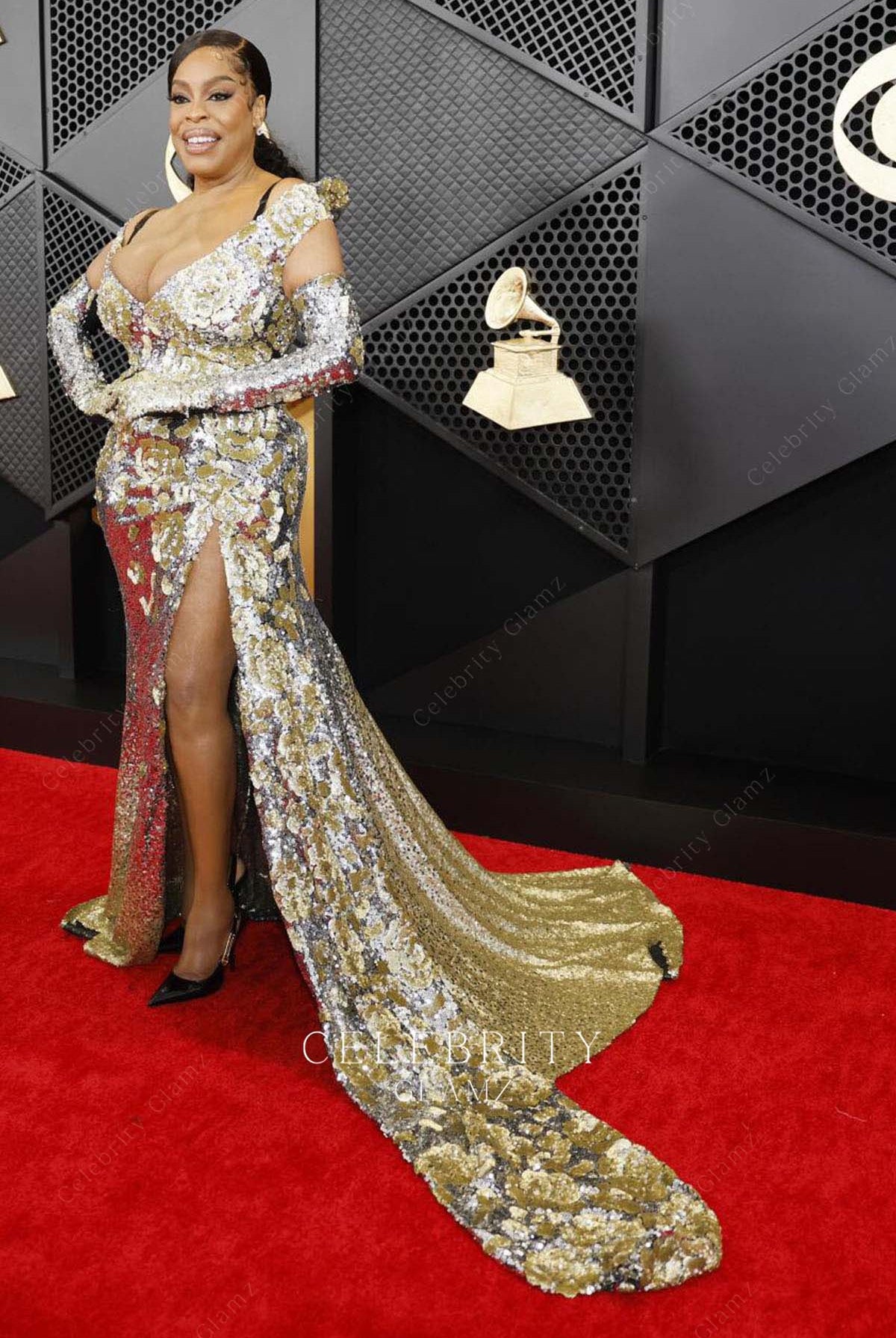 Jessica Betts slit mermaid dress Grammys red carpet 2024