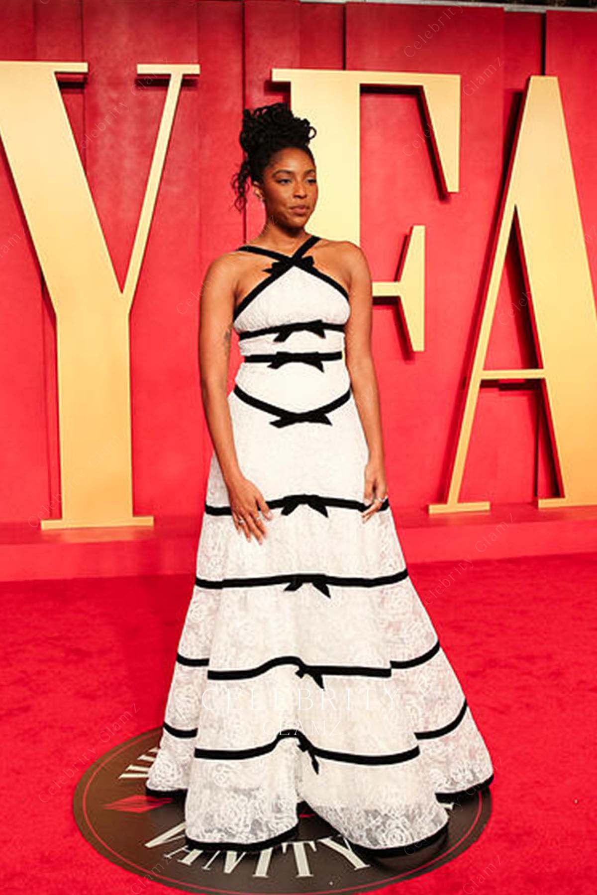 Jessica Williams white lace prom dress 2024 Oscars after party