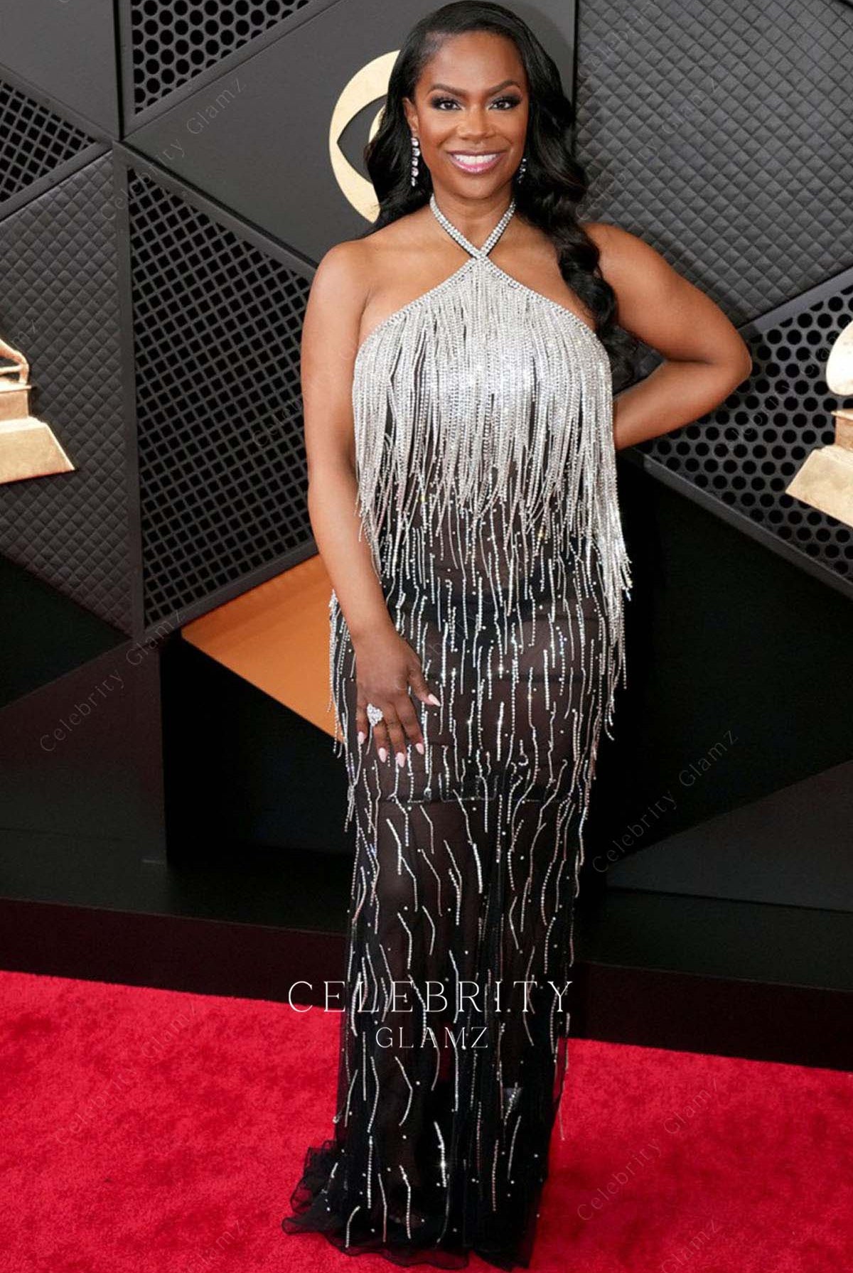 Kandi Burruss black prom dress Grammys red carpet 2024