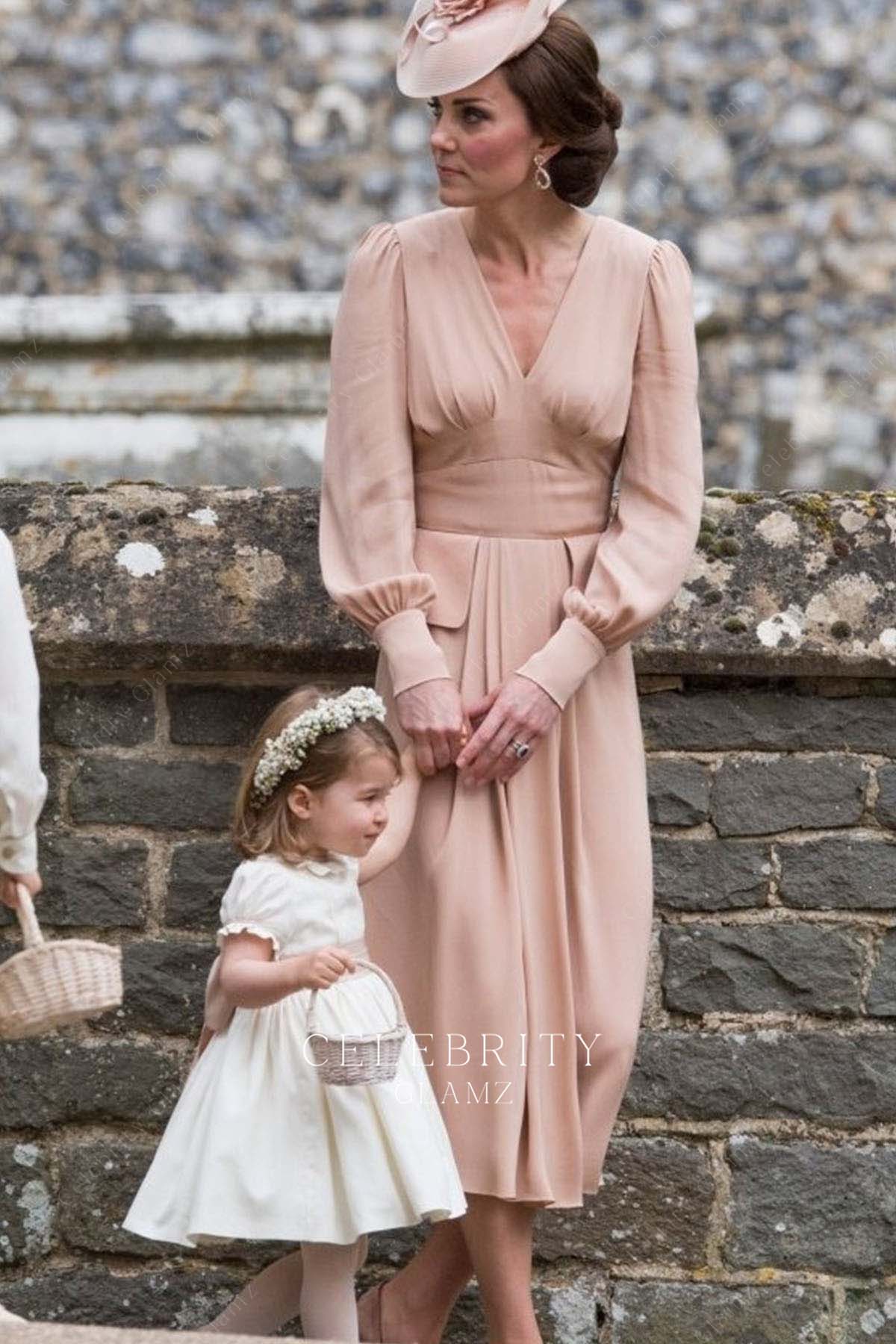 Kate bishop sleeves formal dress Pippa's wedding 2017