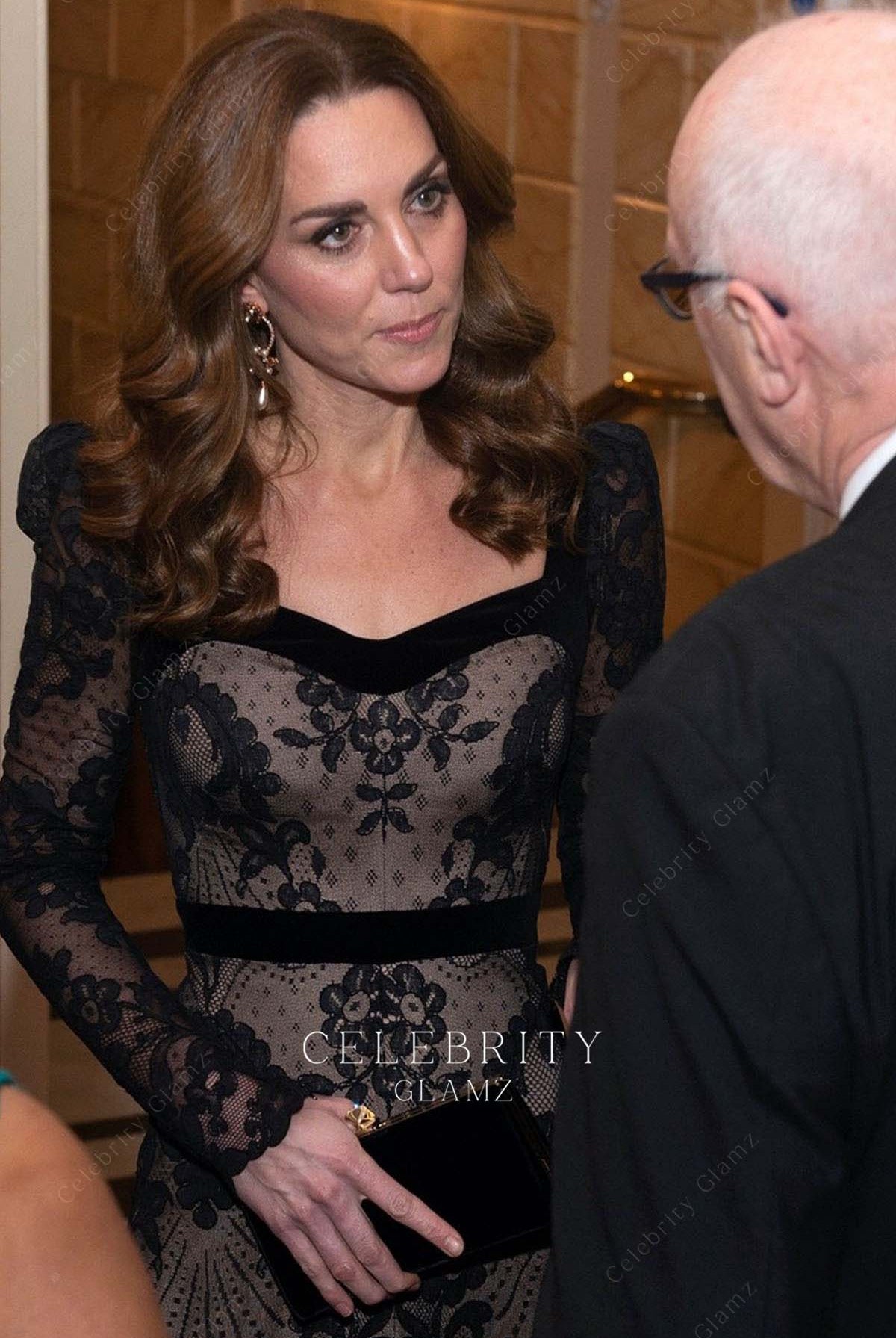 Kate black lace long sleeves dress royal variety performance 2019