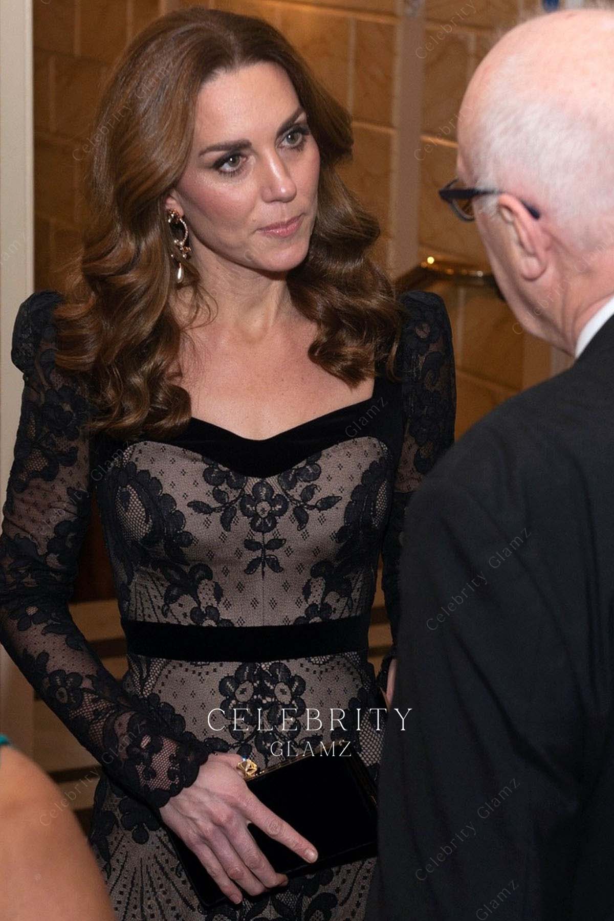 Kate black lace long sleeves dress royal variety performance 2019