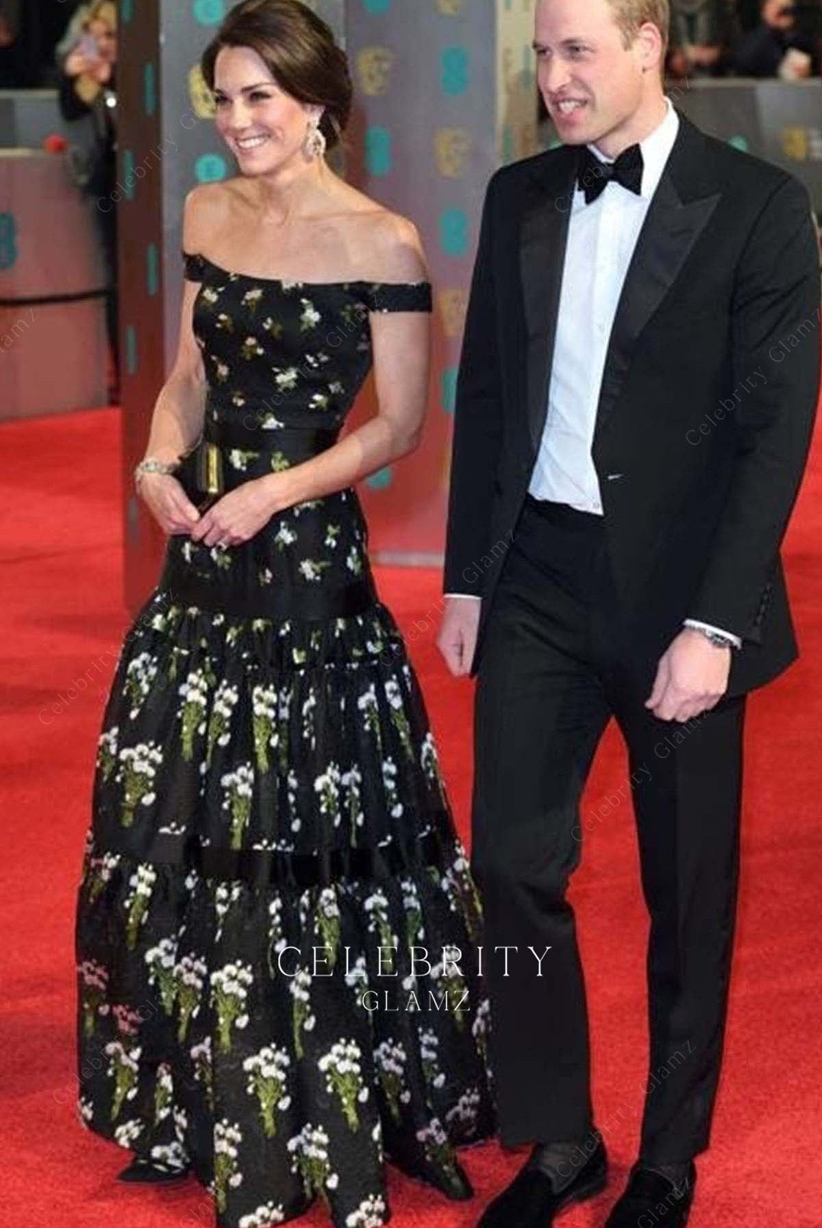 Kate black print dress British royal academy film awards 2017
