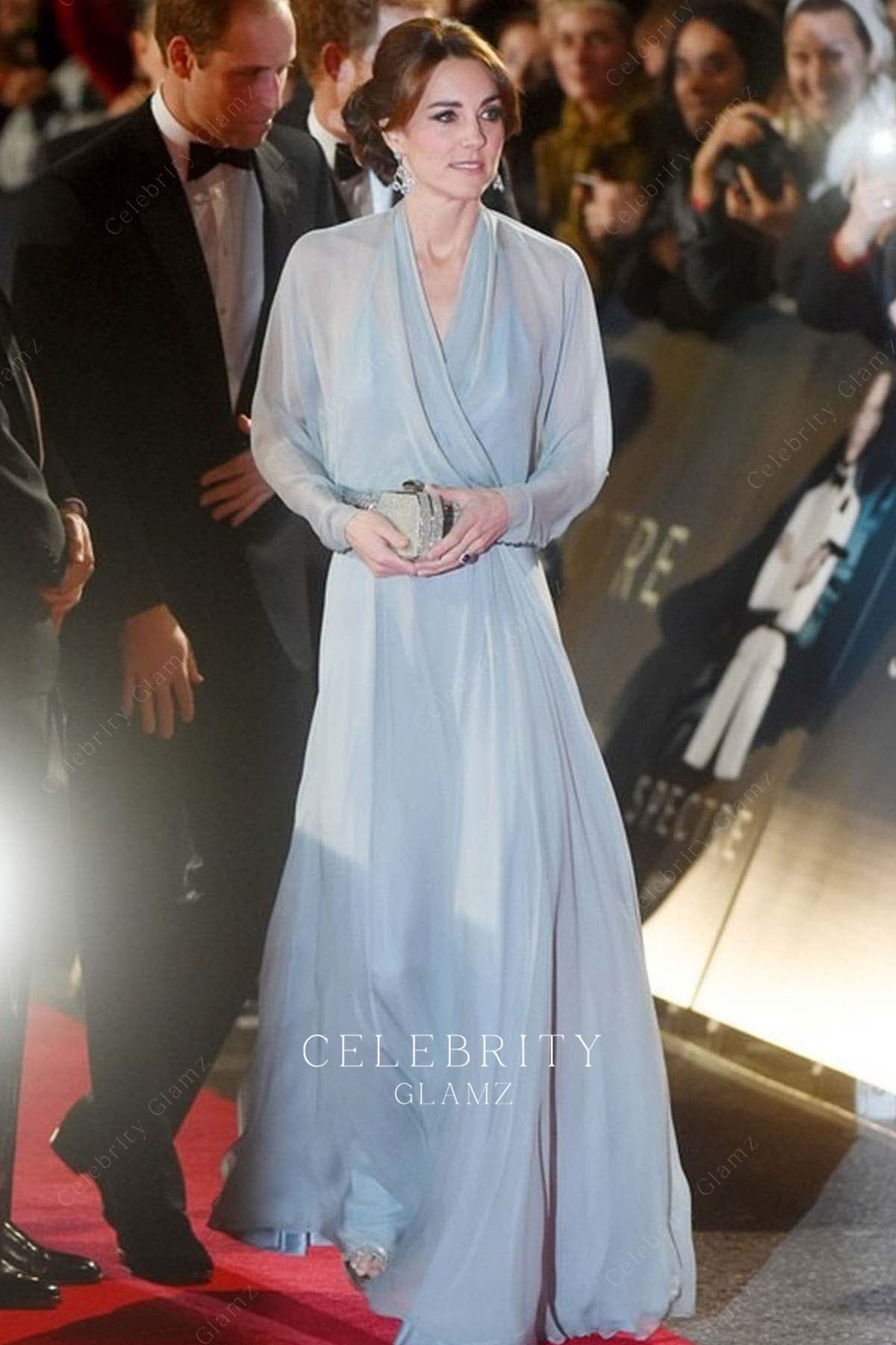Kate blue chiffon a line gown premiere of spectre 2015