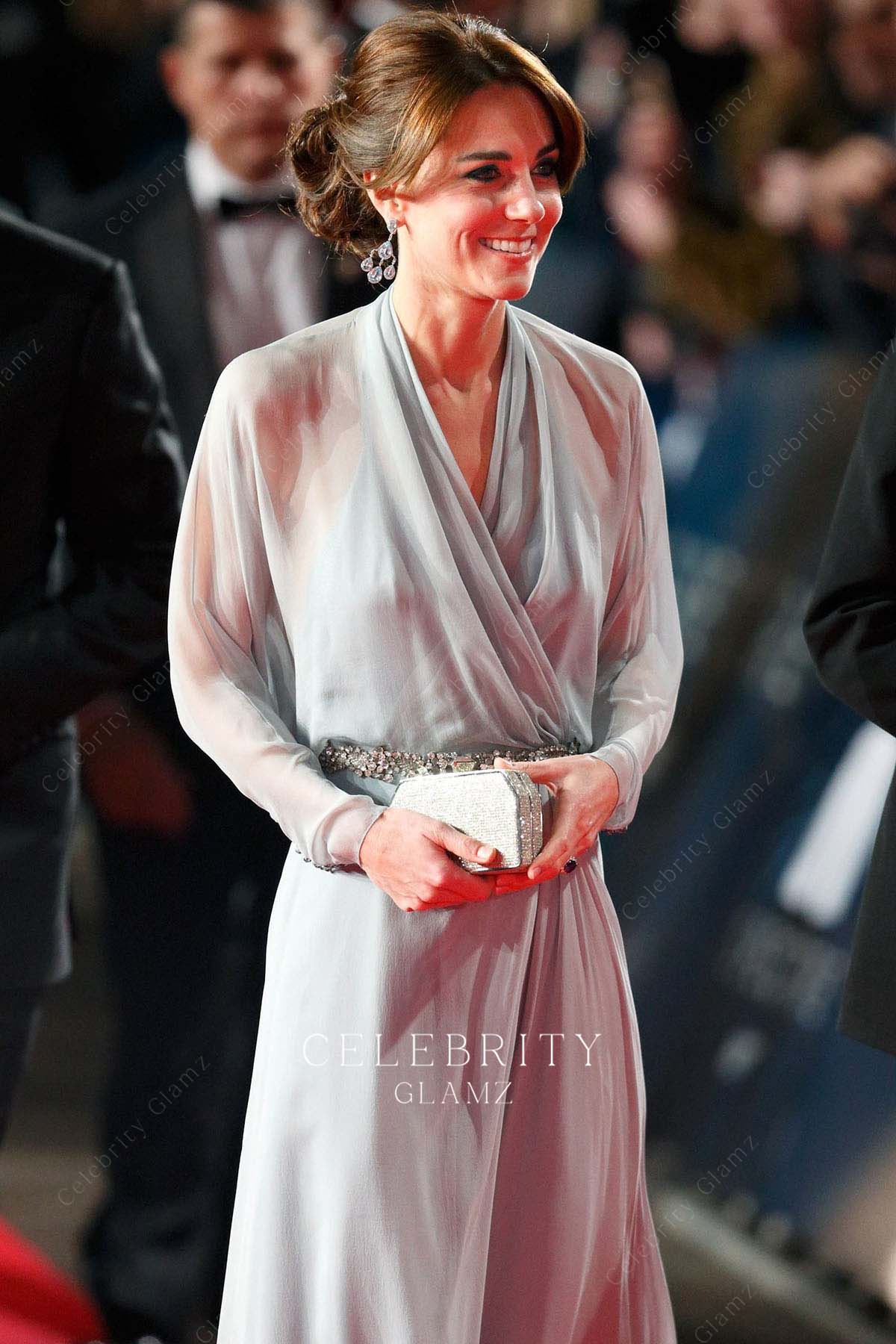 Kate blue chiffon v neck dress dress premiere of spectre 2015