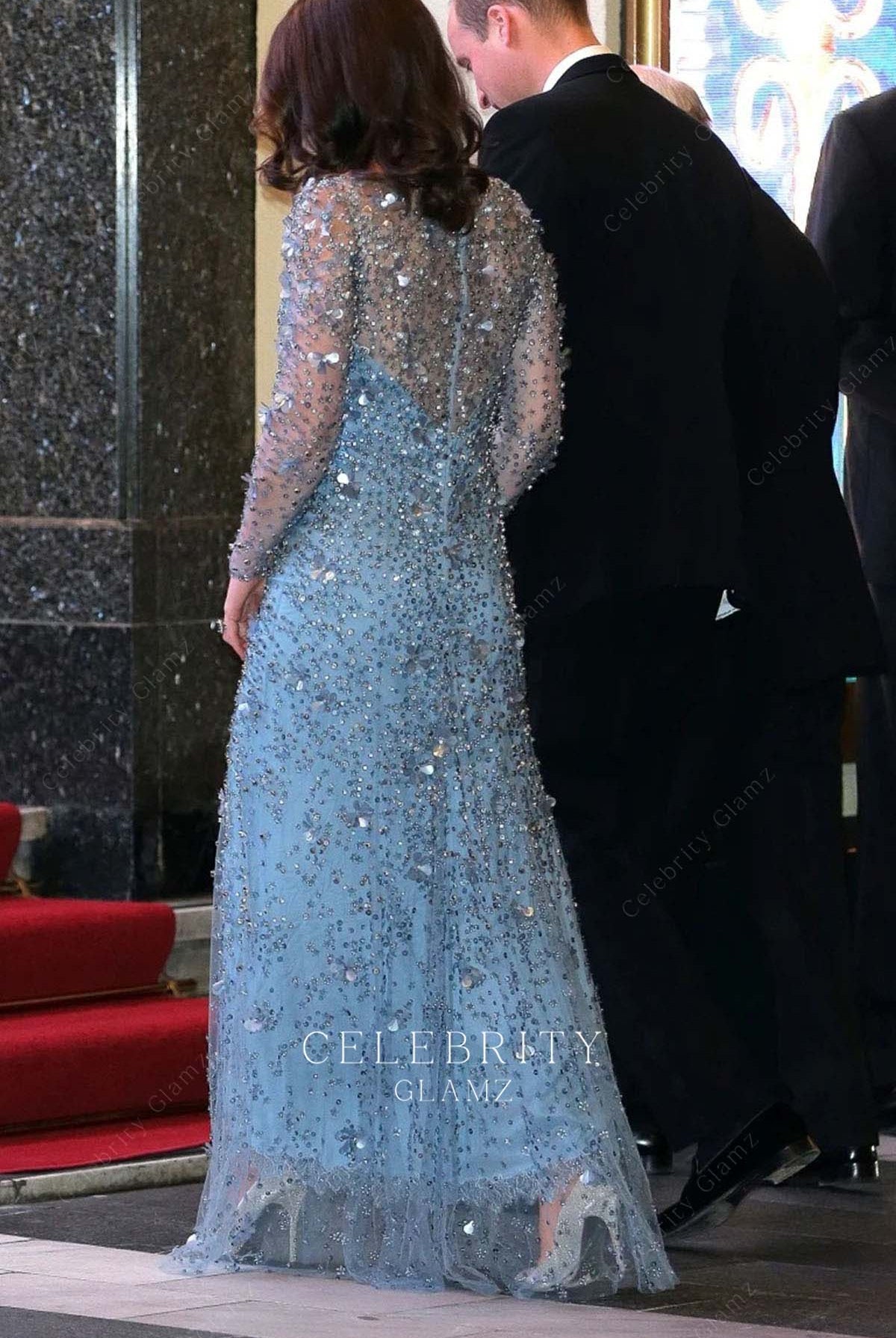 Kate blue illusion back dress royal variety show 2017