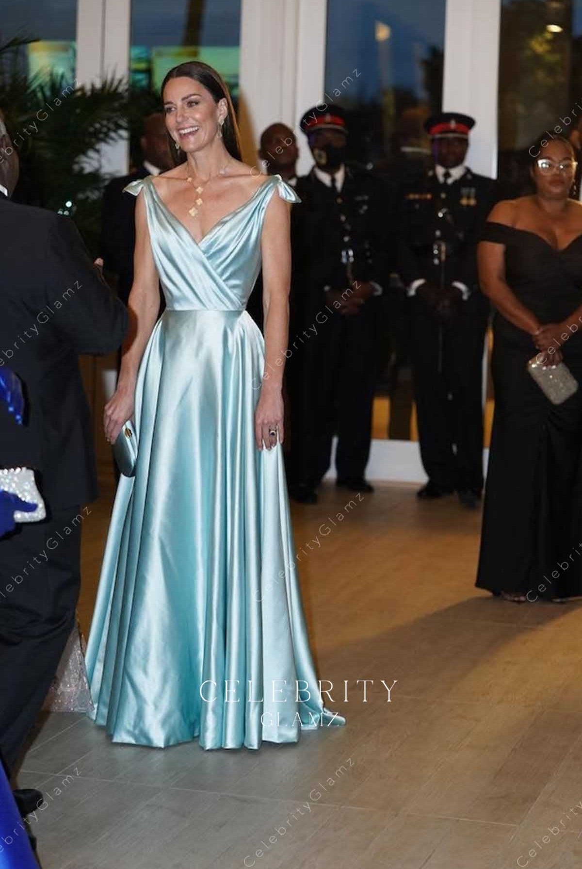 Kate blue satin 2022 Bahamas reception formal dress