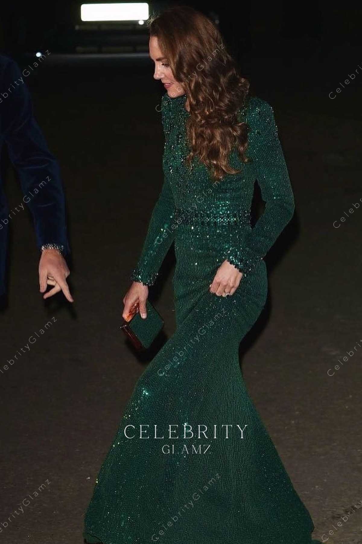 Kate dark green jewel neck 2021 royal variety performance formal dress