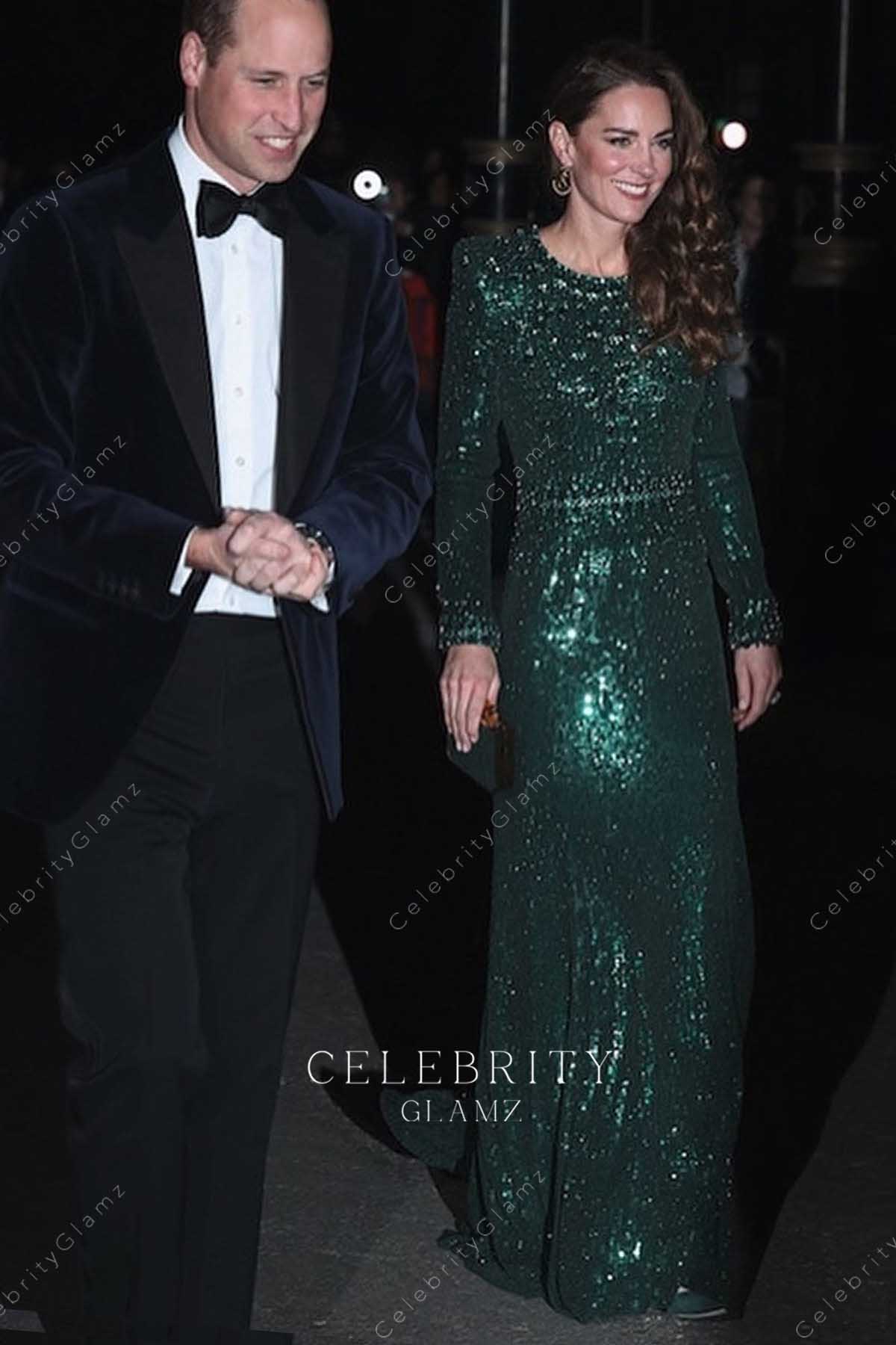 Kate dark green long sleeves 2021 royal variety performance formal dress