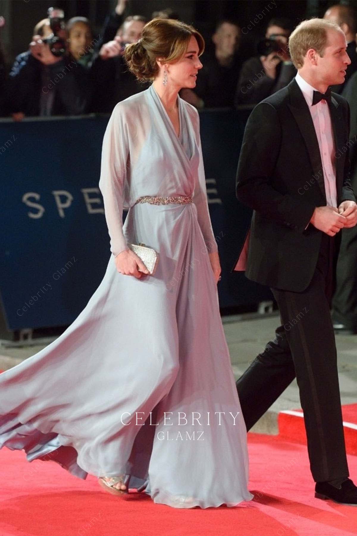 Kate dusty blue floor length dress premiere of spectre 2015