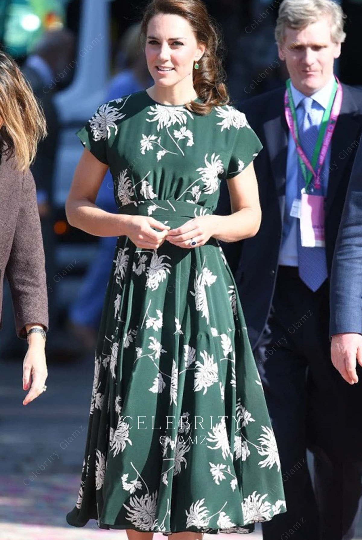 Kate Middleton emerald printed formal dress London Chelsea flower show 2017