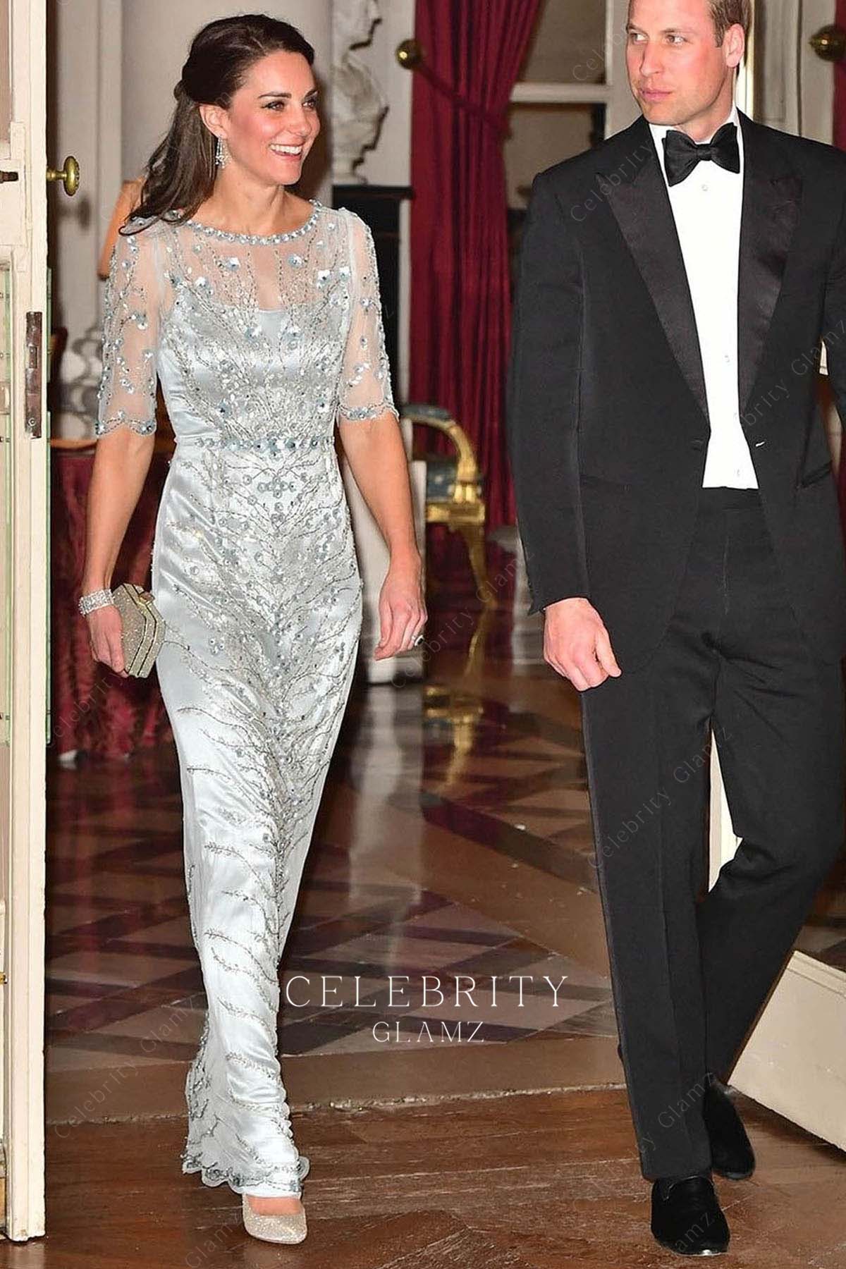 Kate glitter floor length dress British ambassador Paris trip 2017