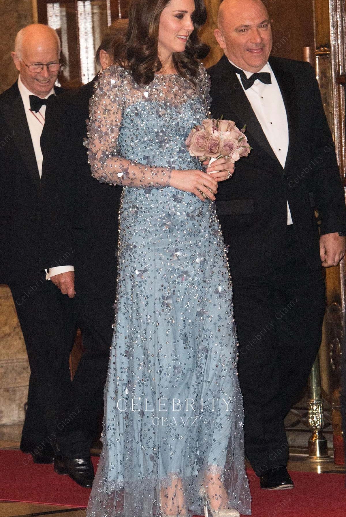 Kate glitter illusion sleeves formal dress royal variety show 2017