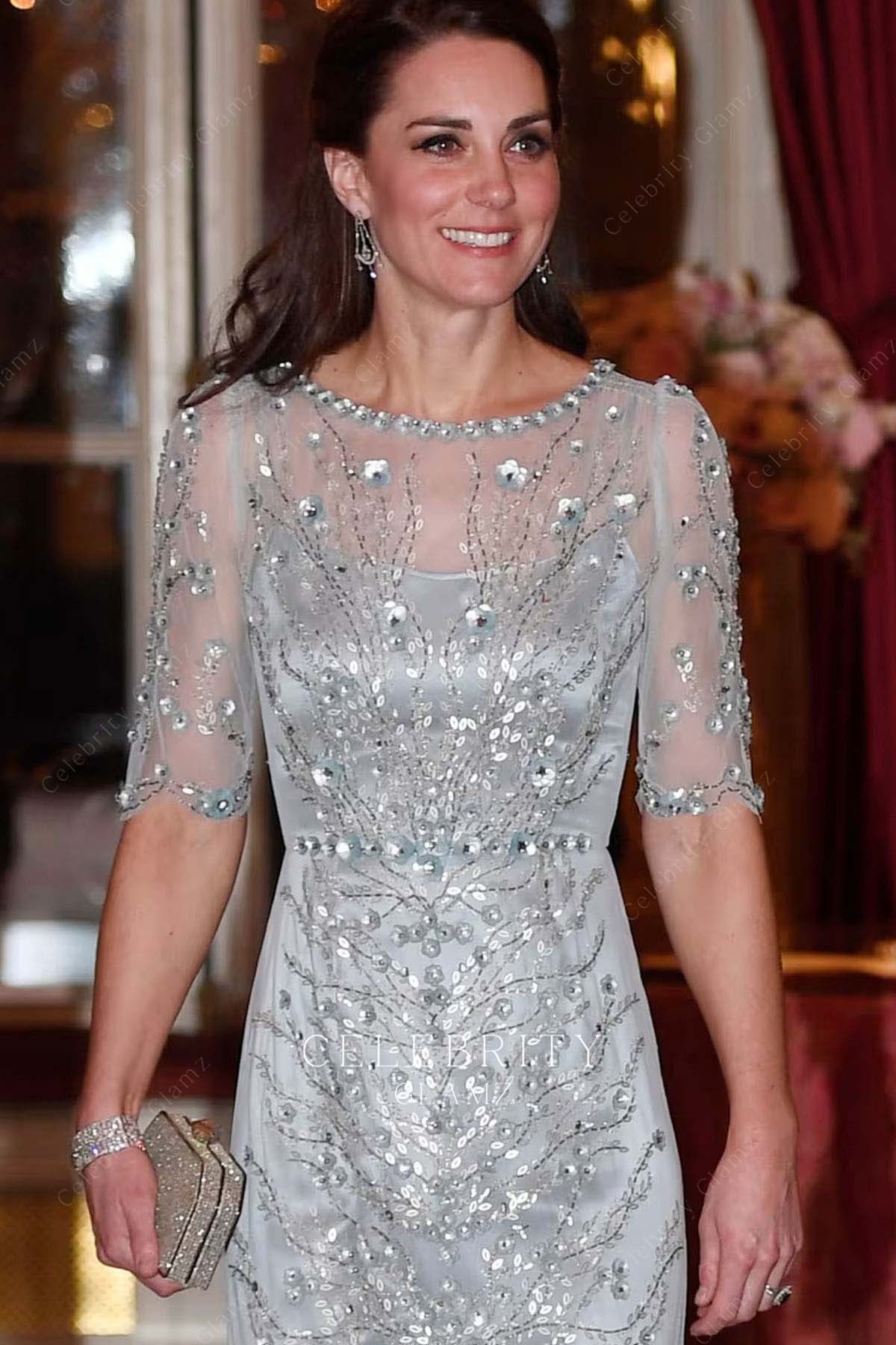 Kate glitter lace appliques dress British ambassador Paris trip 2017