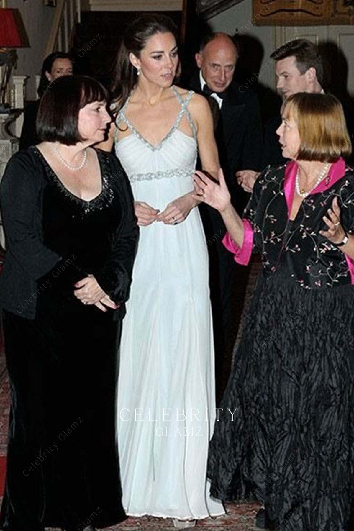 Kate grey v neck evening gown charity reception 2011