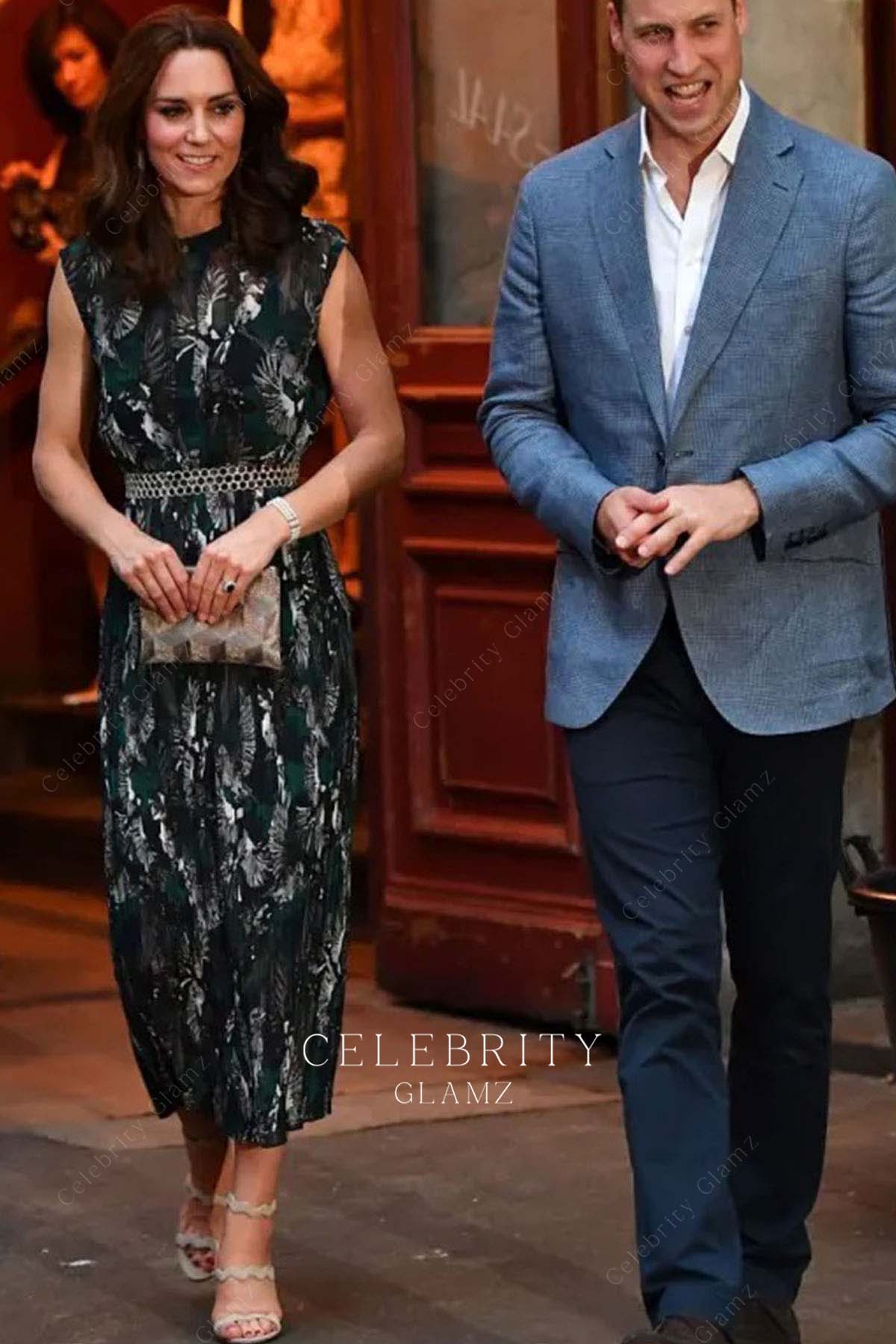 Kate Middleton intricate printed dress Berlin's Clarchens Ballhaus reception 2017