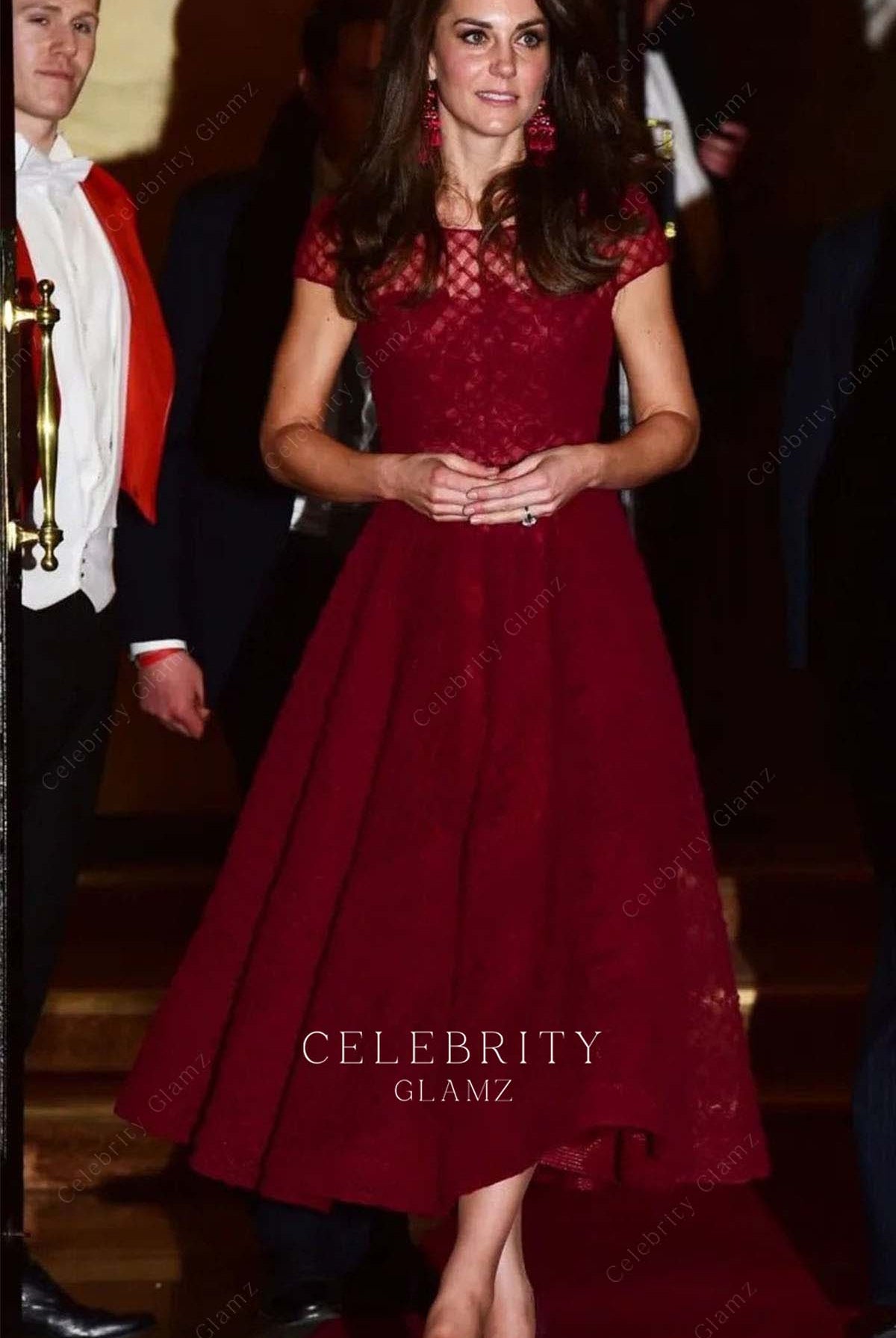 Kate lace 3d roses evening dress west end musical opening night 2017