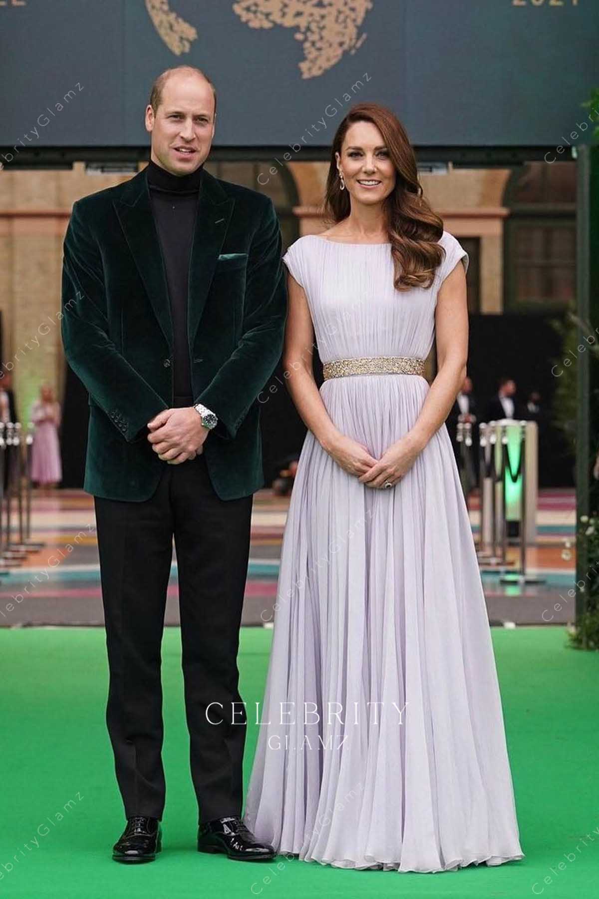 Kate Middleton lilac chiffon green carpet dress