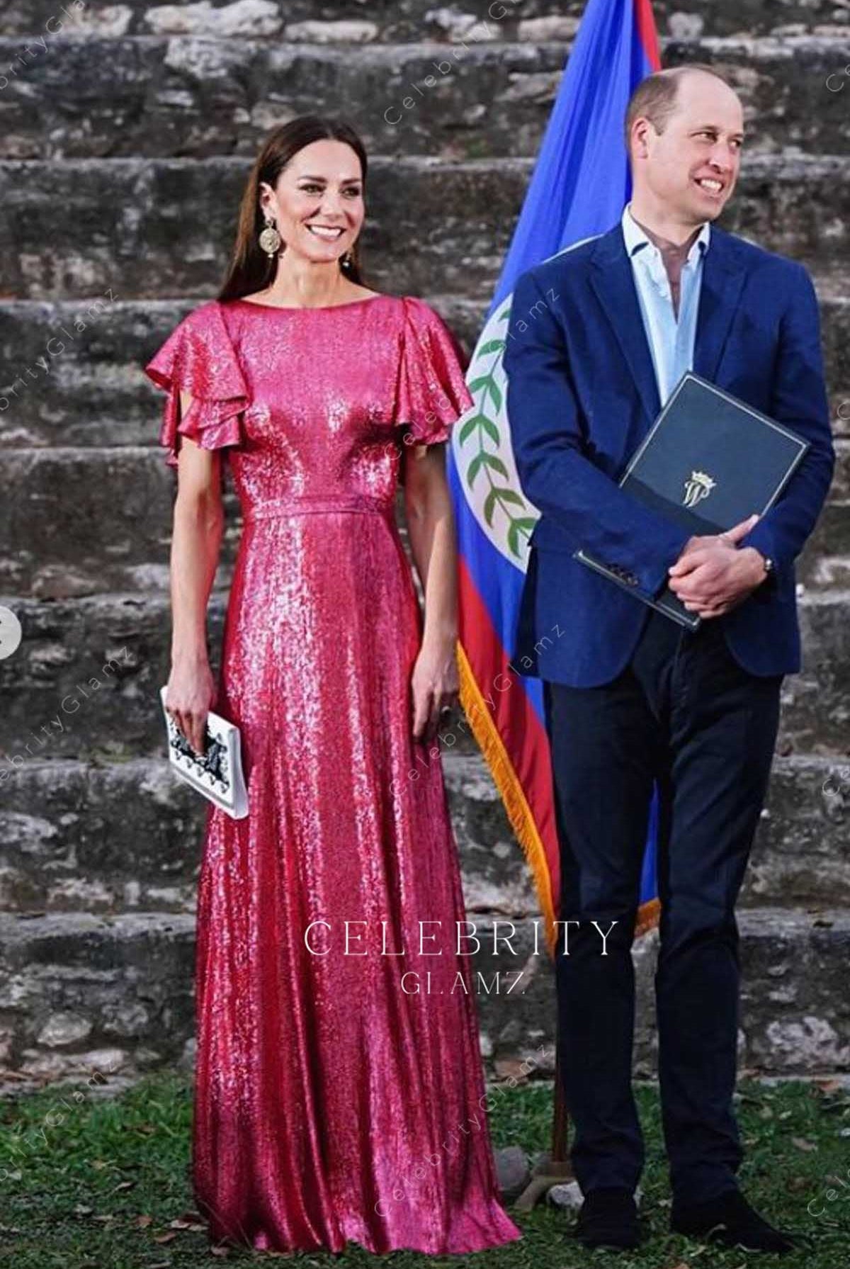 Kate Middleton pink glitter a line celebrity dress