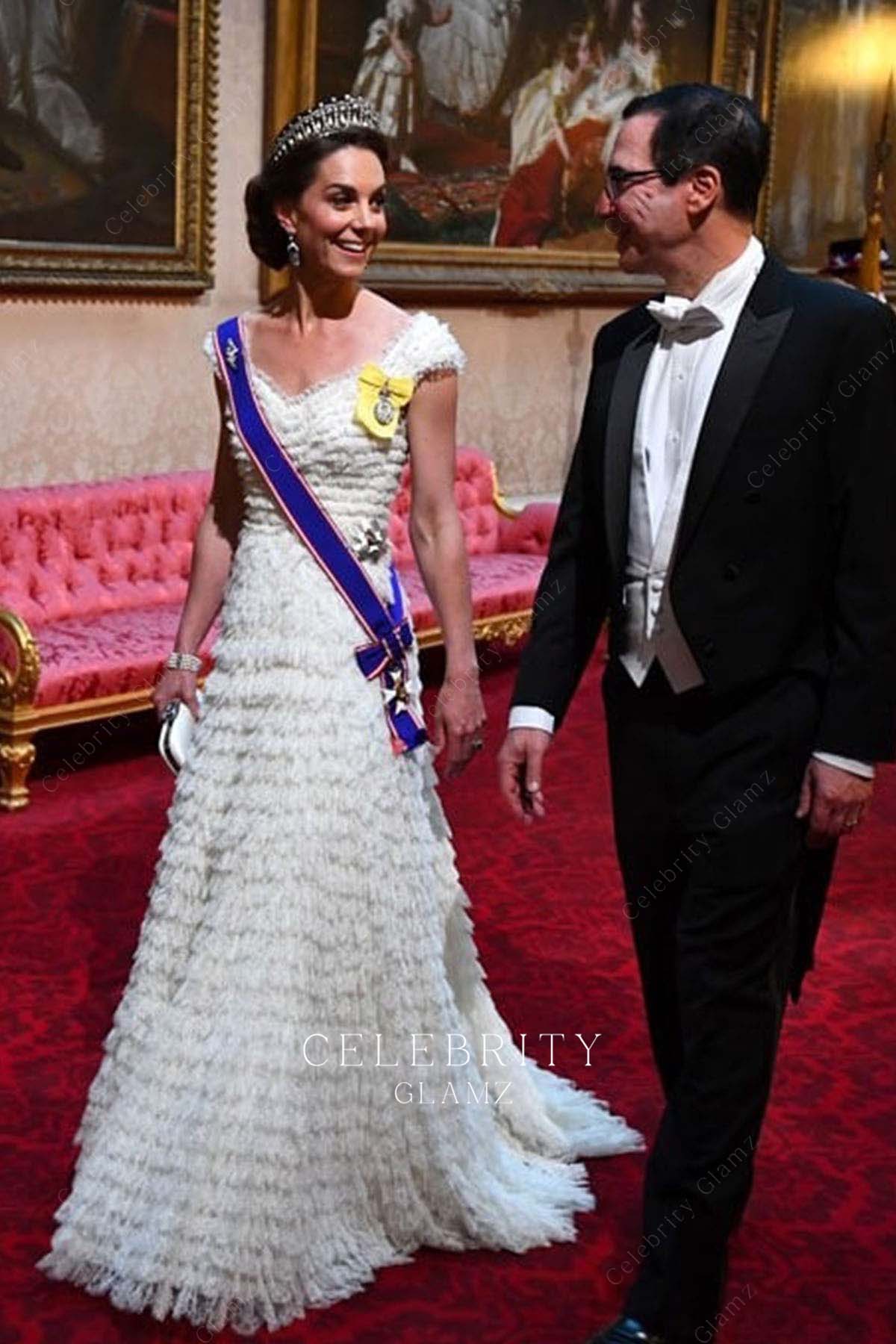 Kate Middleton white layered a line dress trump state banquet 2019