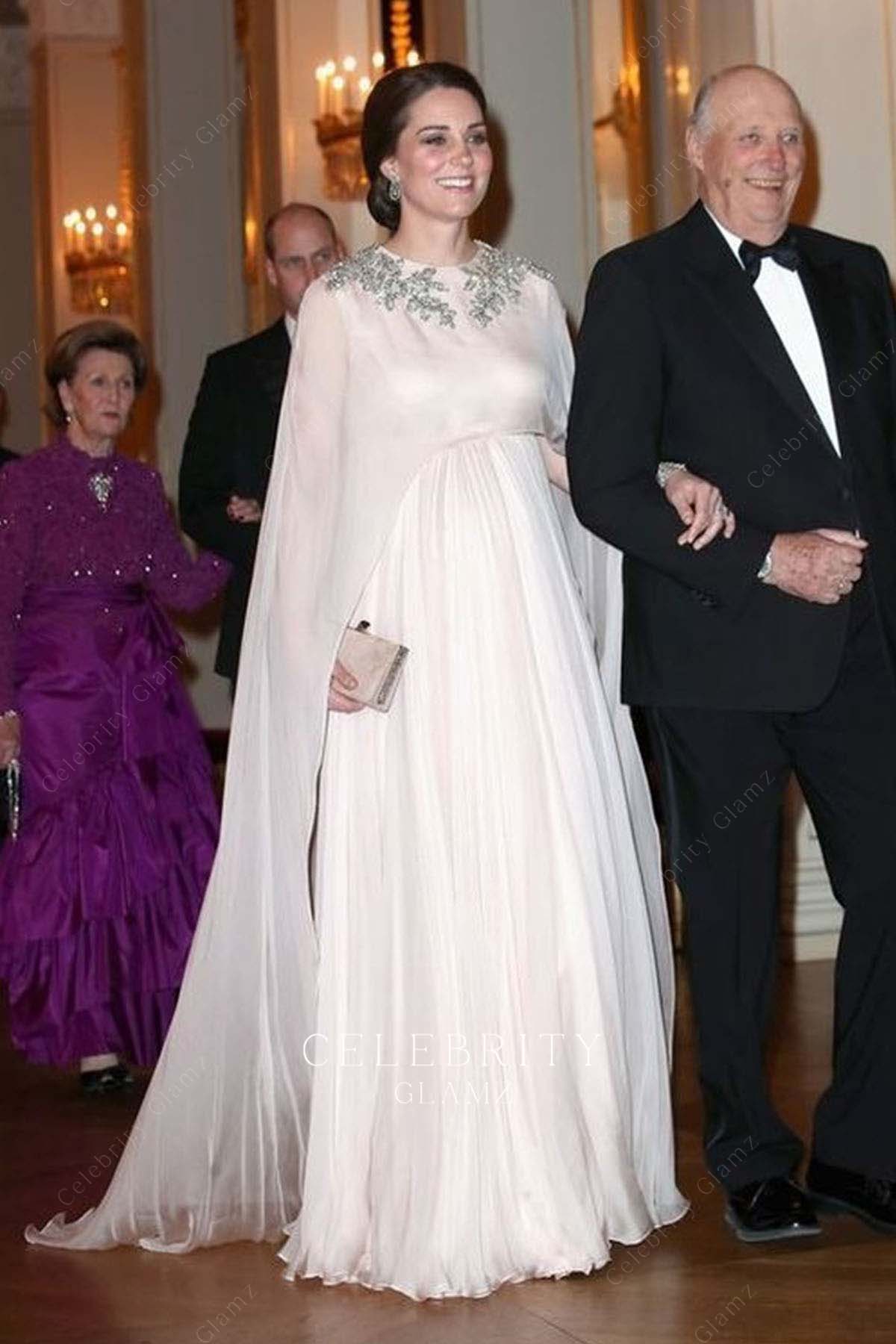 Kate pink beaded cape dress Norway visit 2018