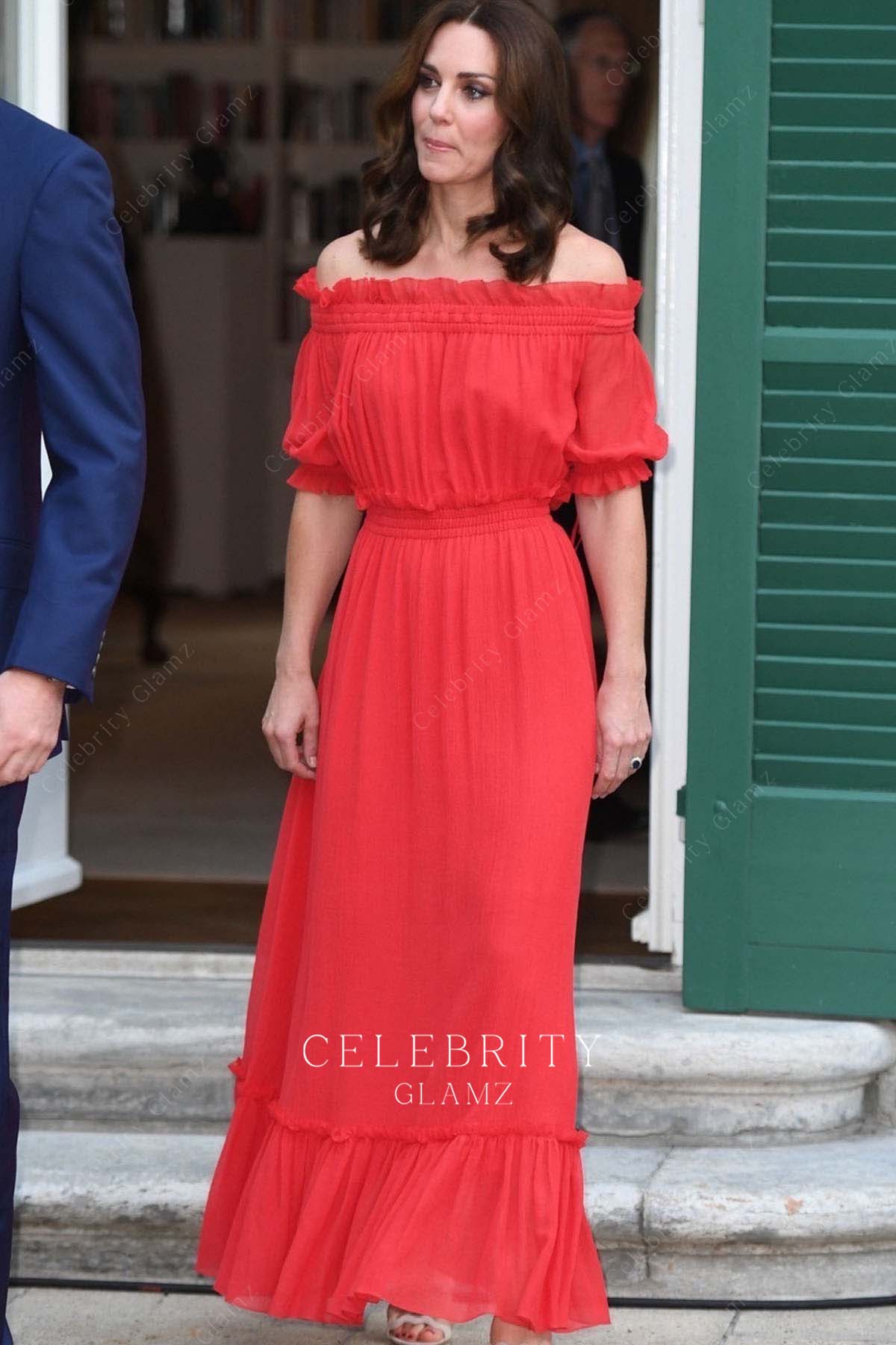 Kate red a line dress queen's Birthday party 2017
