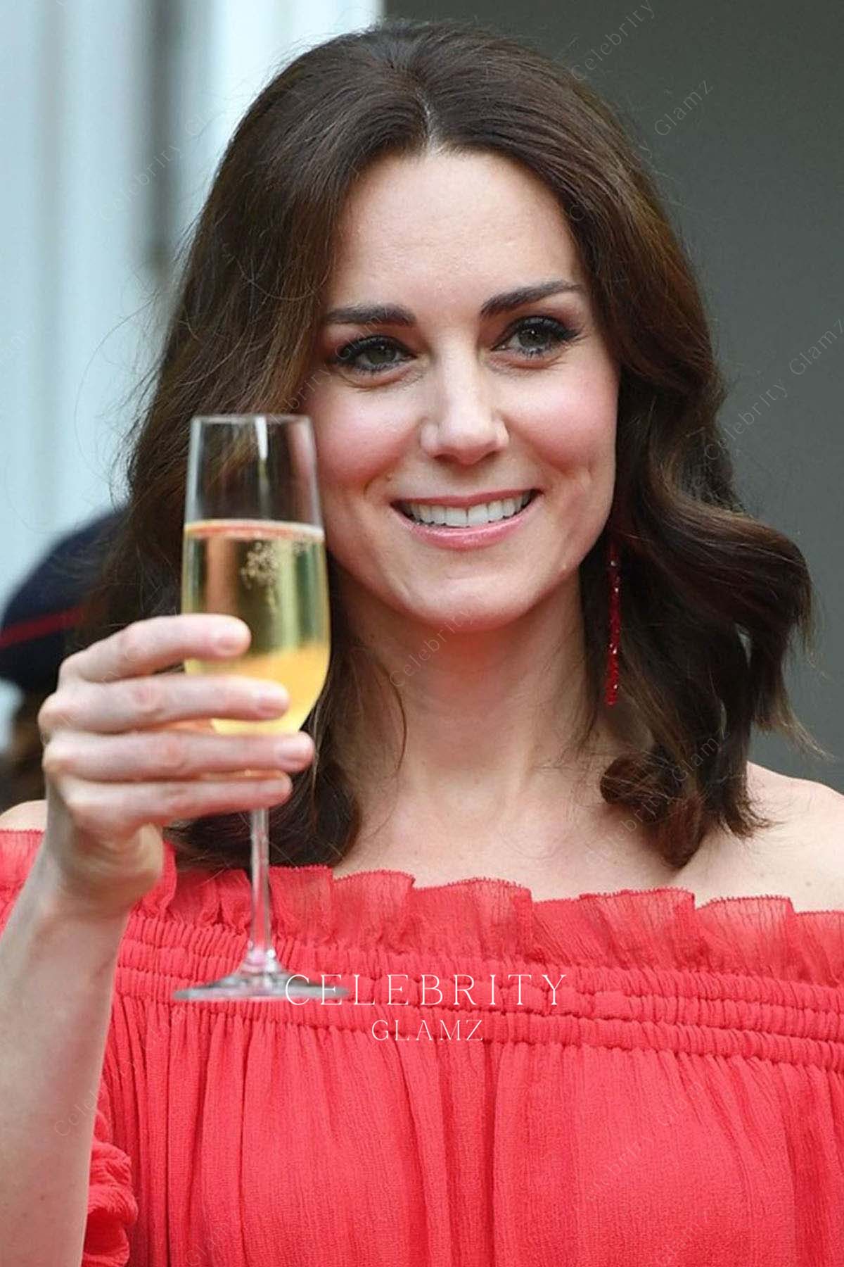 Kate red off shoulder prom dress queen's Birthday party 2017