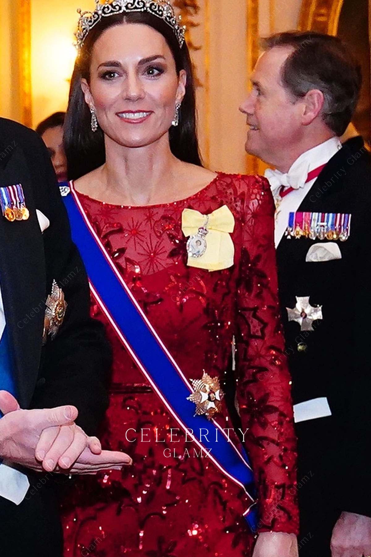 Kate red sequin long sleeve dress diplomatic reception 2022