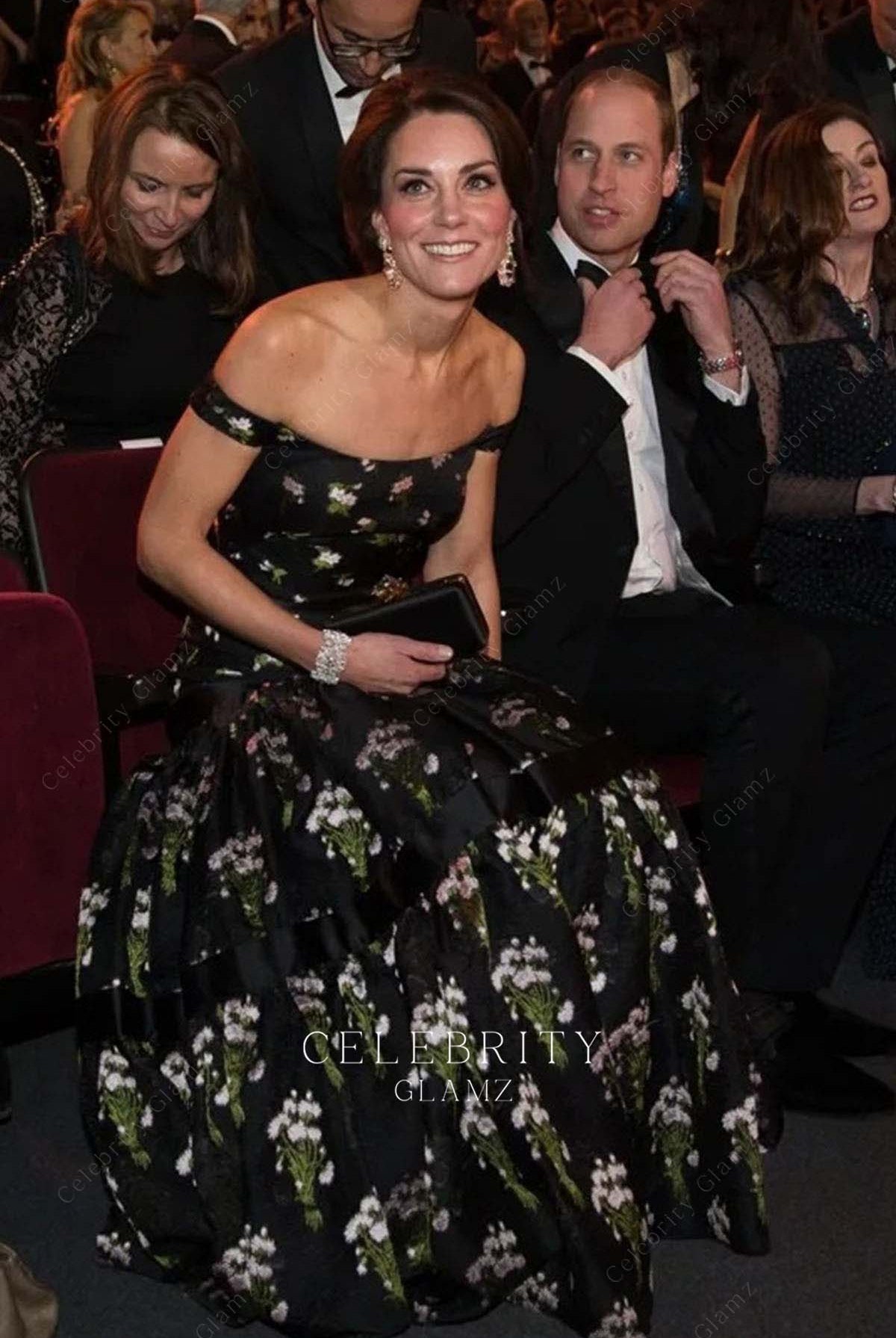 Kate straight across print dress British royal academy film awards 2017