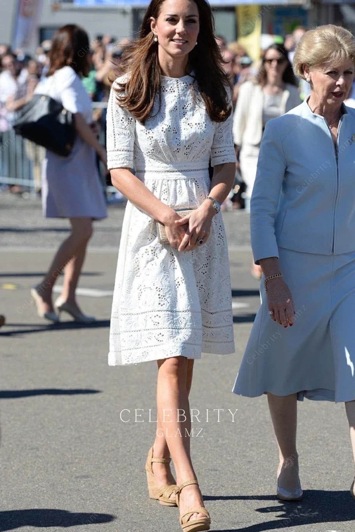Kate white hollow patterned dress Wimbledon championships 2014