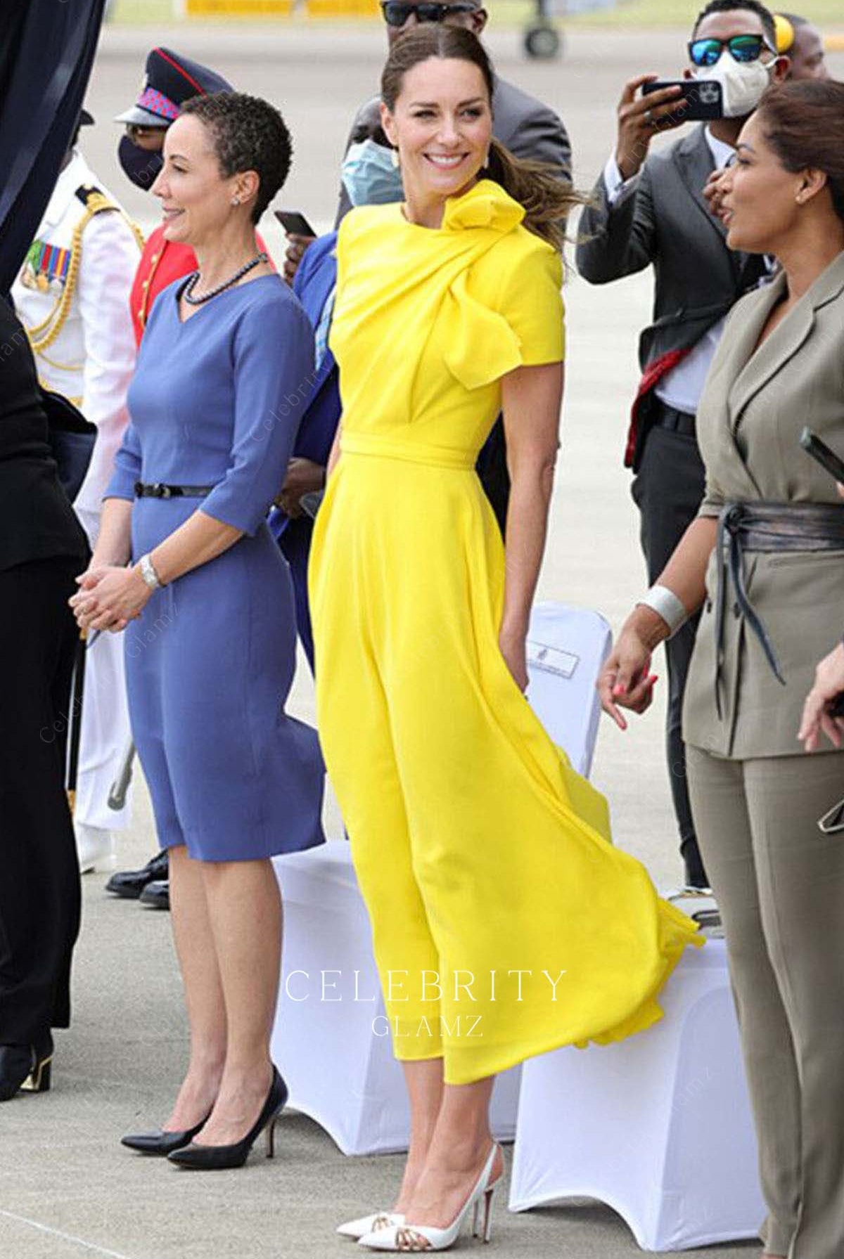 Kate yellow a line formal dress watching Wimbledon final